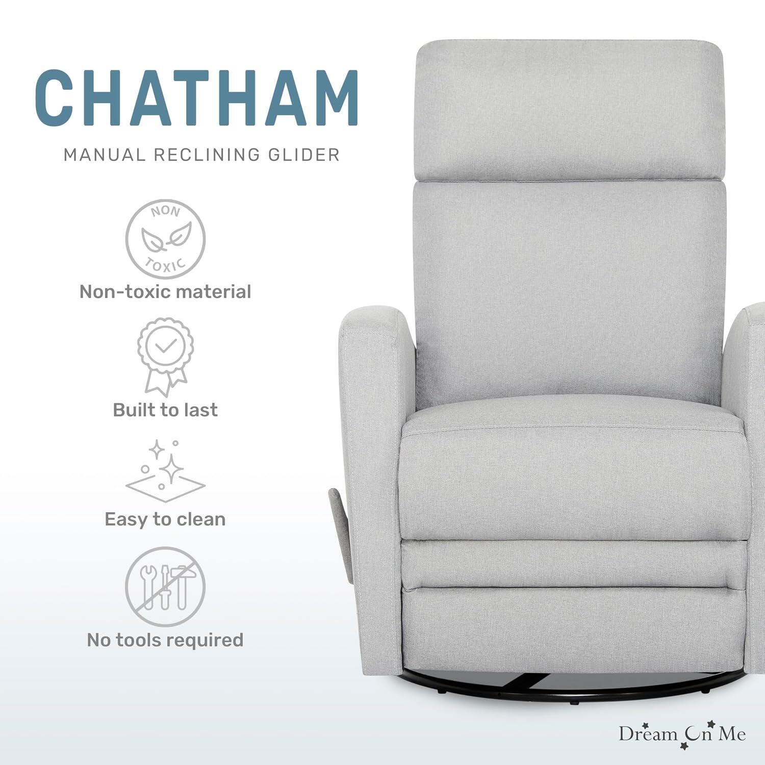 Evolur Chatham Manual Swivel Glider Recliner, Gray, large