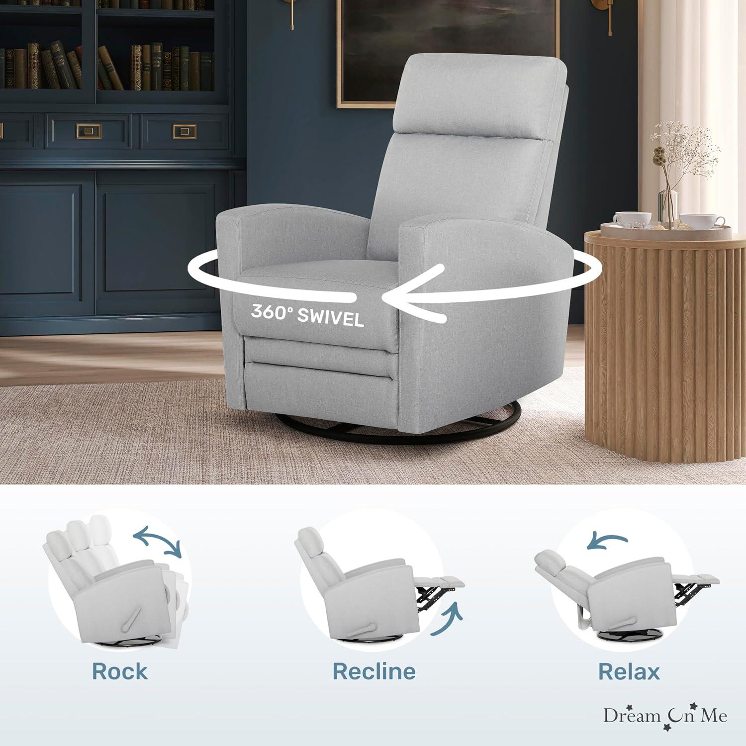 Evolur Chatham Manual Swivel Glider Recliner, Gray, large