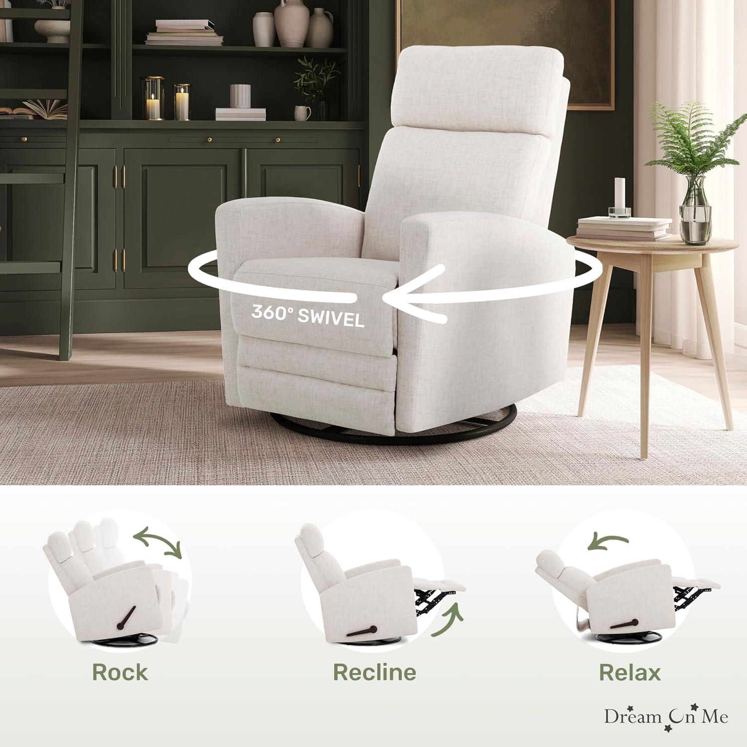 Evolur Chatham Manual Swivel Glider Recliner, Ecru, large