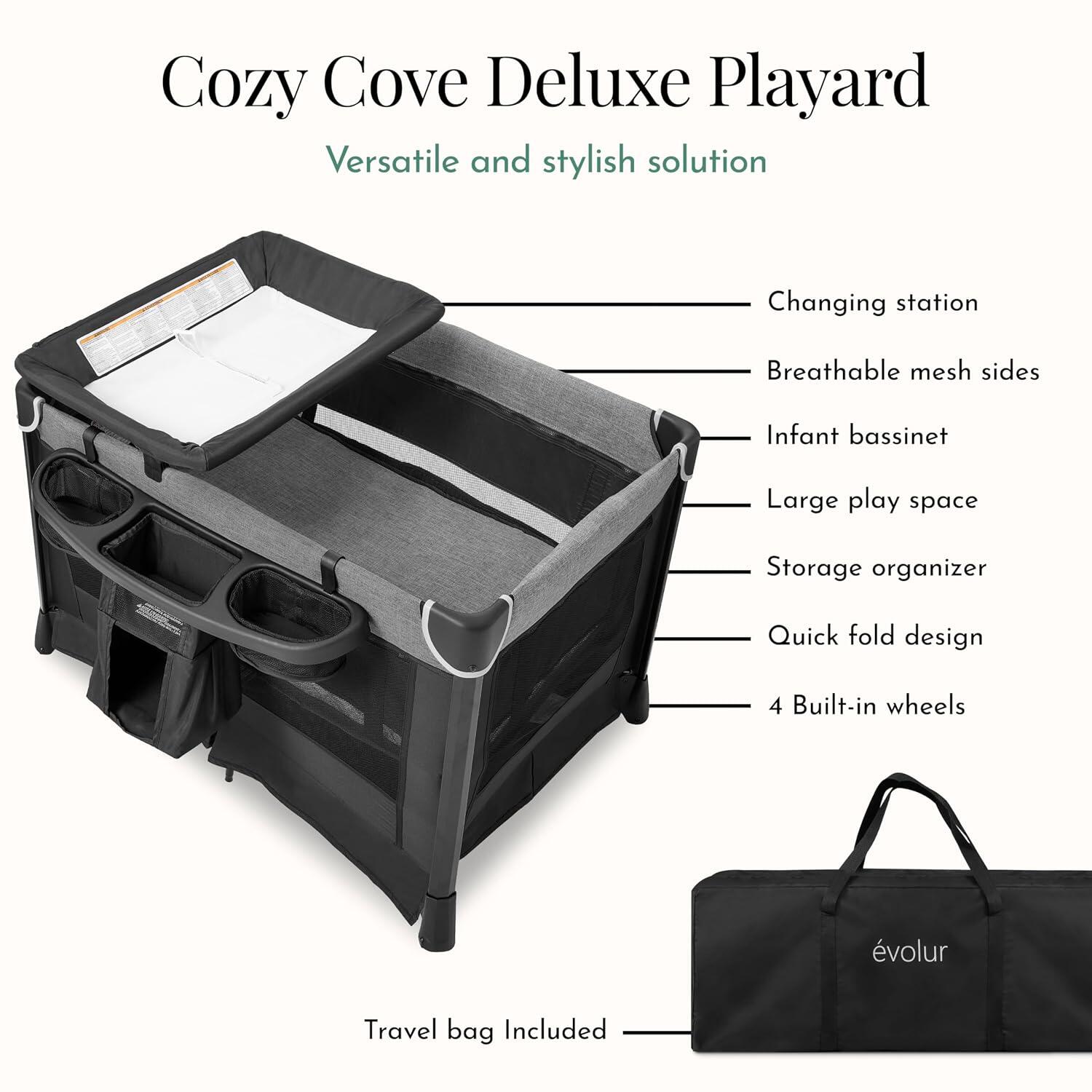 Evolur Cozy Cove Playard, Black, large