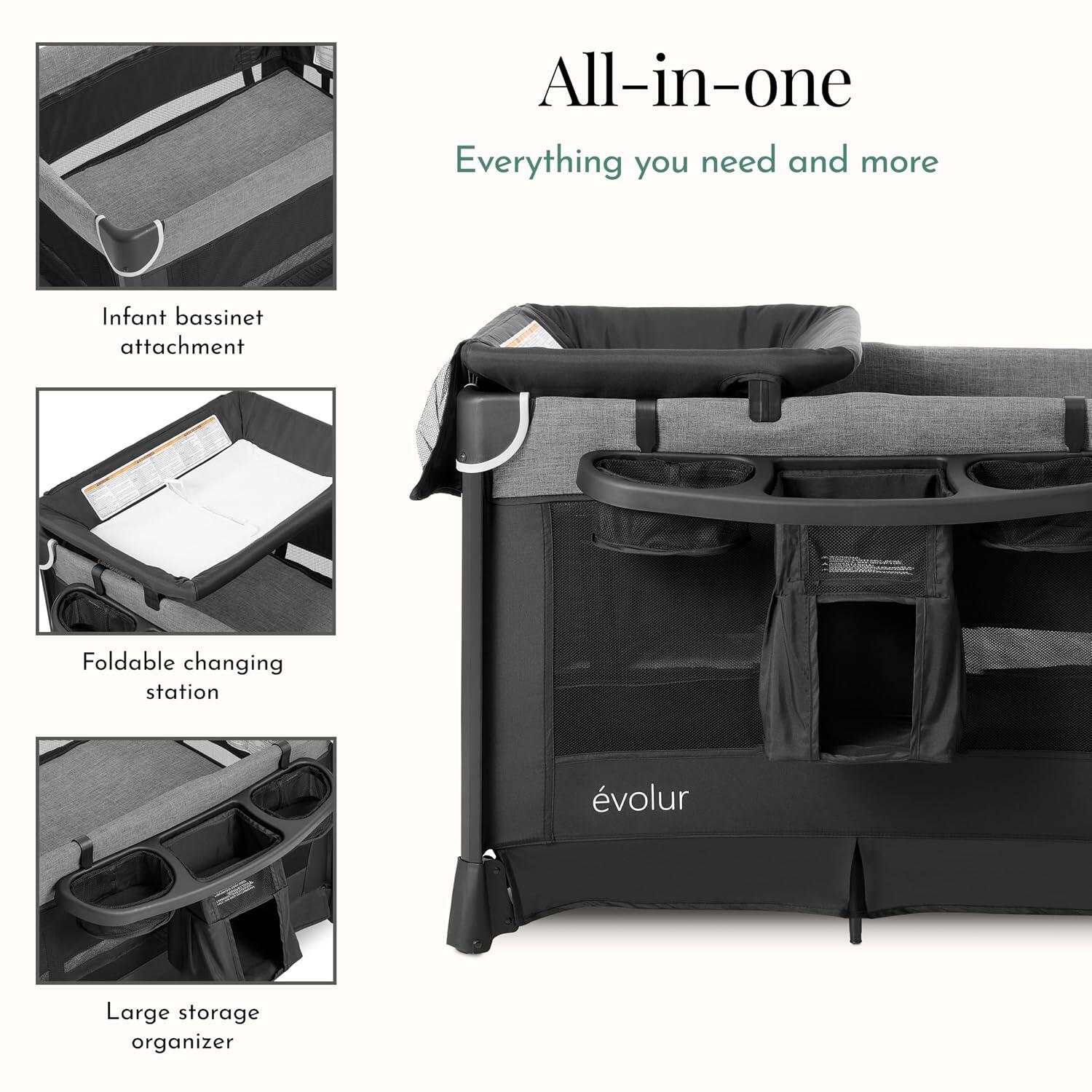 Evolur Cozy Cove Playard, Black, large