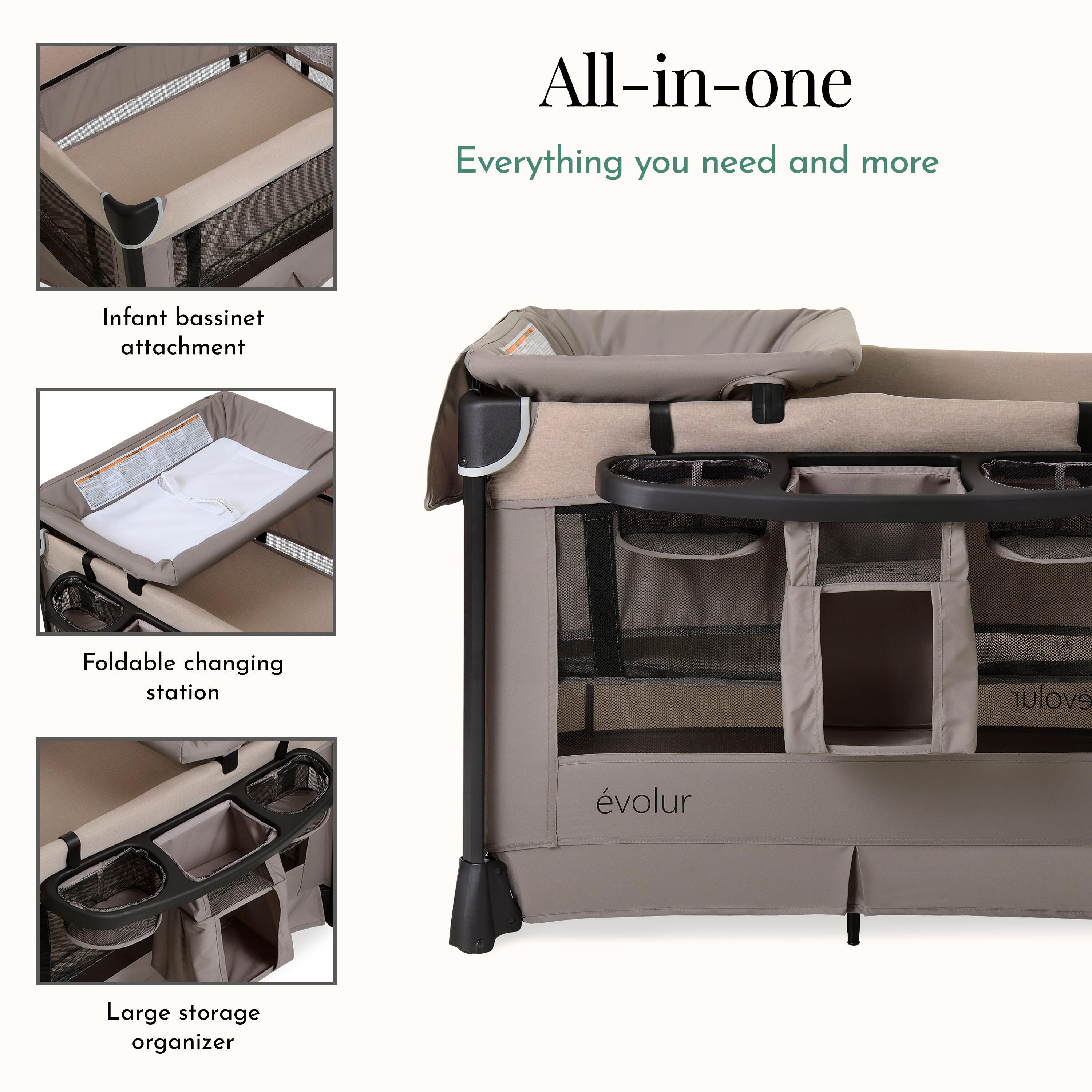 Evolur Cozy Cove Playard, Beige, large