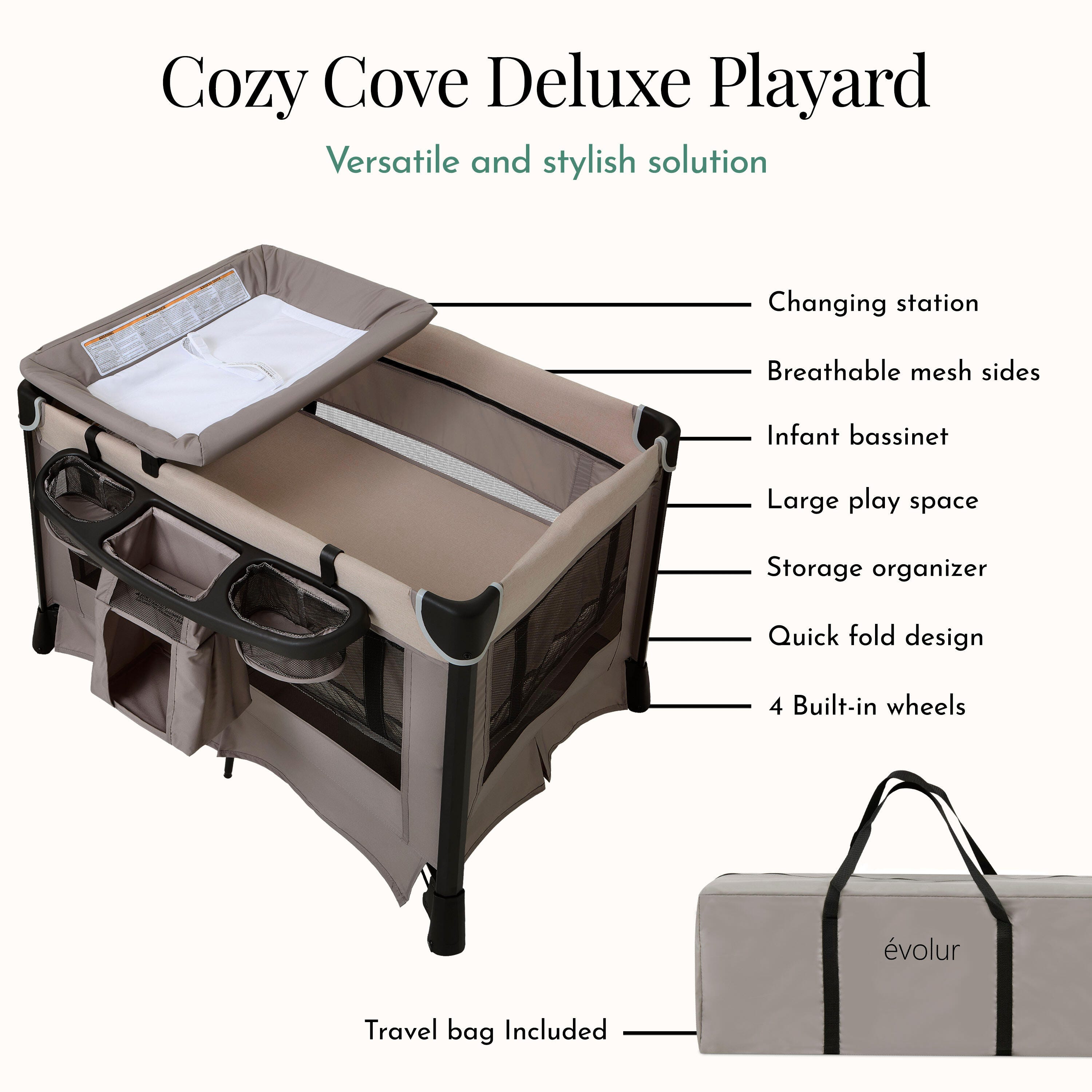 Evolur Cozy Cove Playard, Beige, large