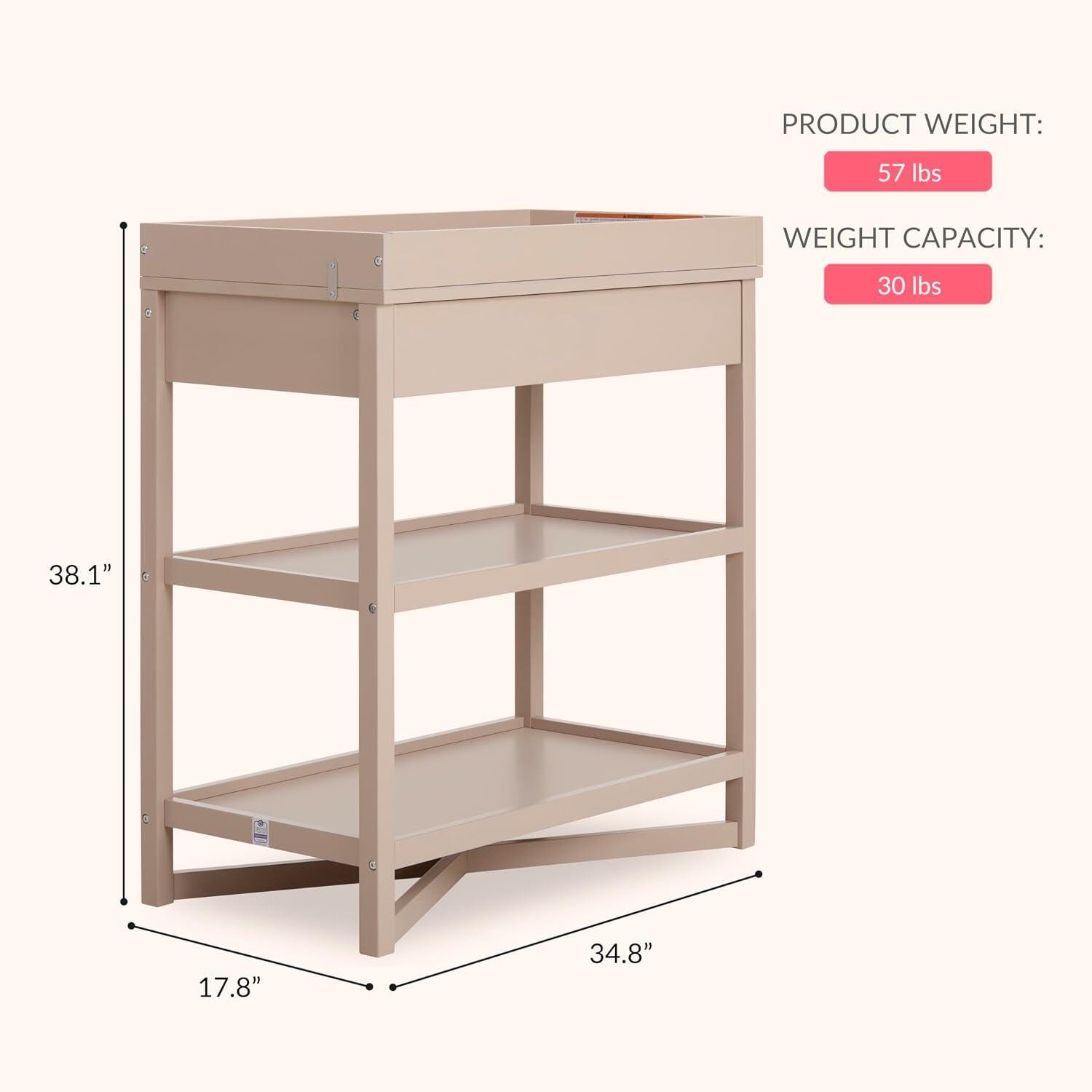 Evolur Dream On Me Owen Changing Table, Almond Butter, large