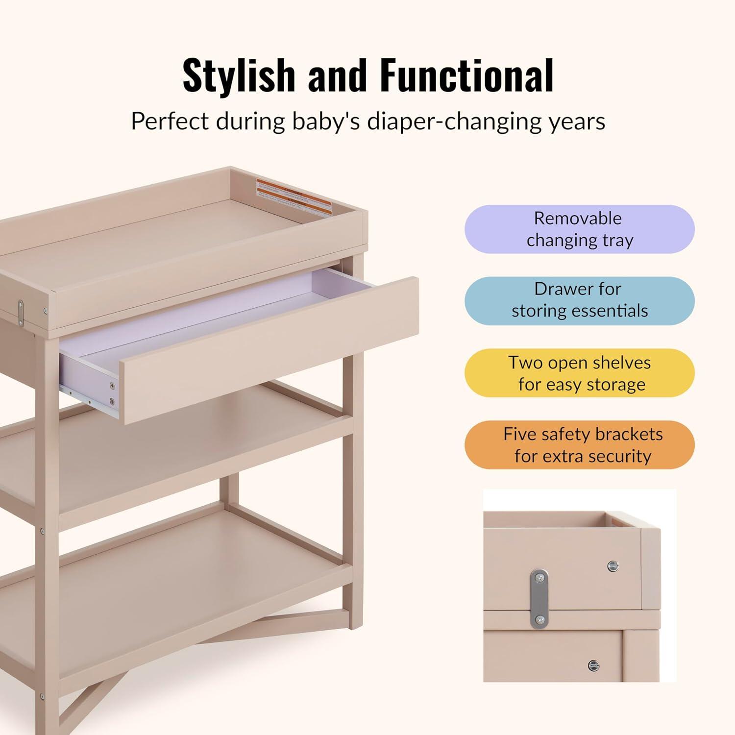 Evolur Dream On Me Owen Changing Table, Almond Butter, large