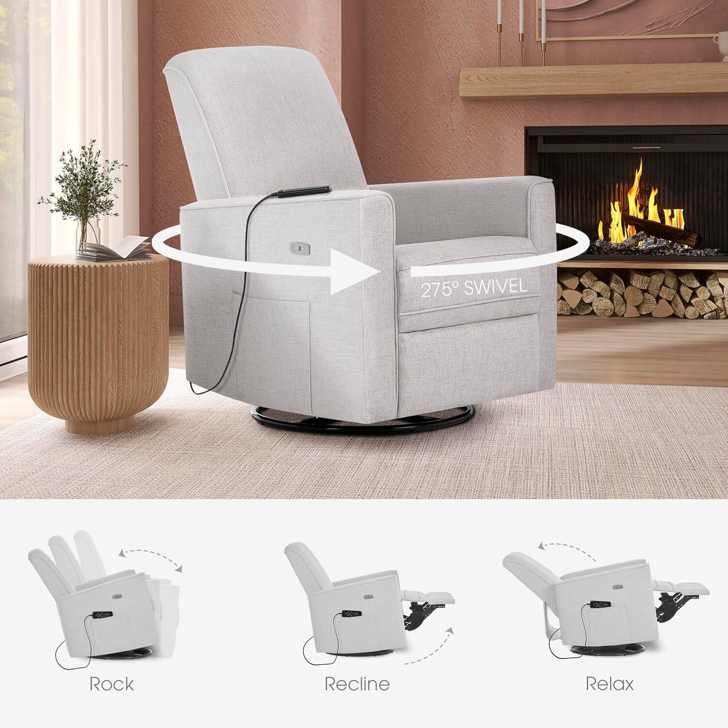Evolur Harlow Power Glider Recliner, Fog Gray, large