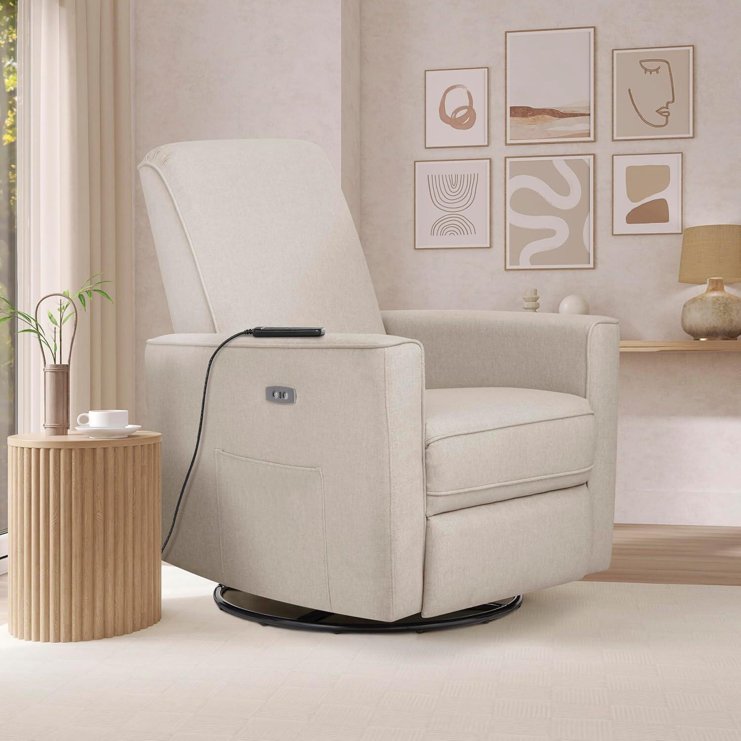 Evolur Harlow Power Glider Recliner, Light Sand, large
