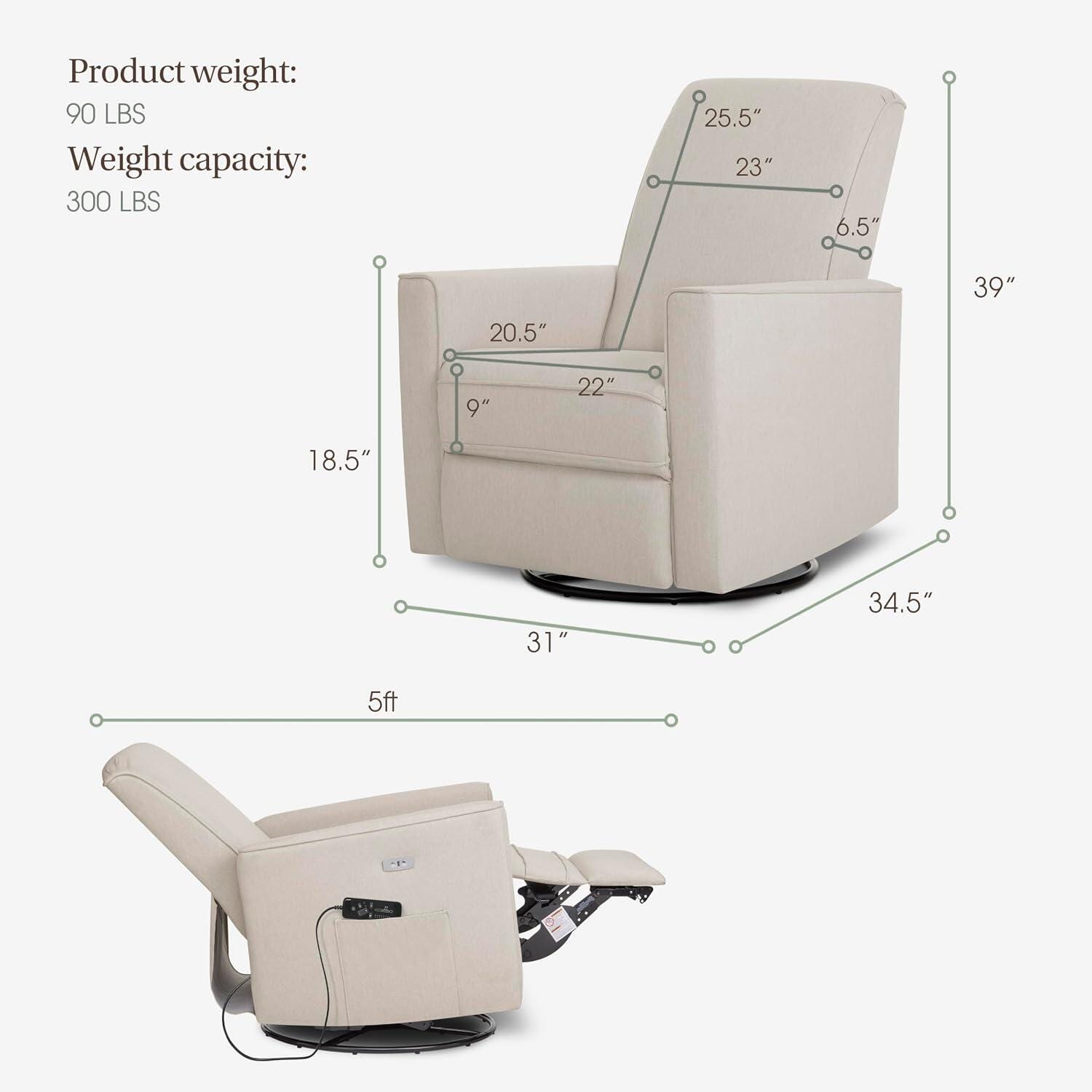 Evolur Harlow Power Glider Recliner, Light Sand, large