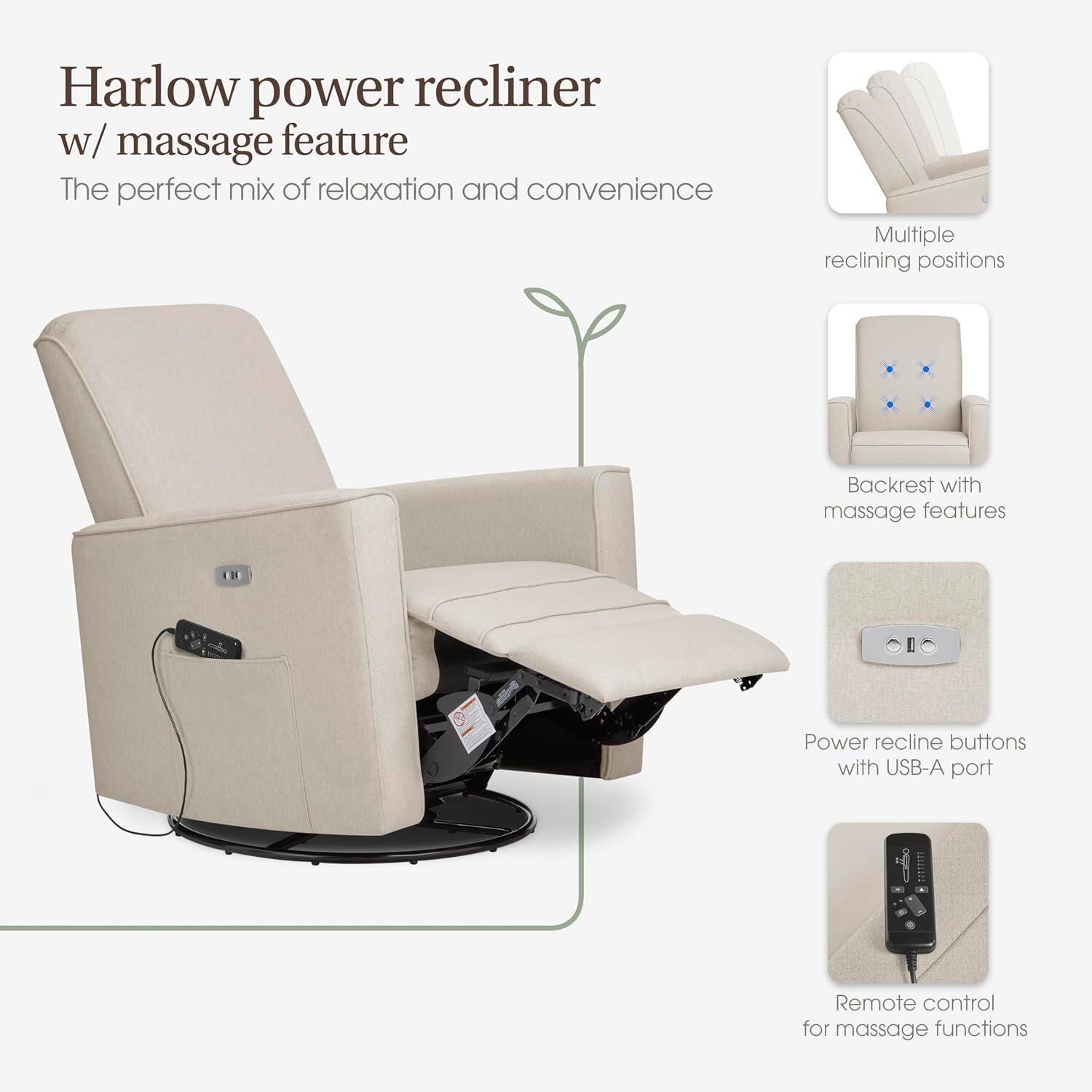 Evolur Harlow Power Glider Recliner, Light Sand, large