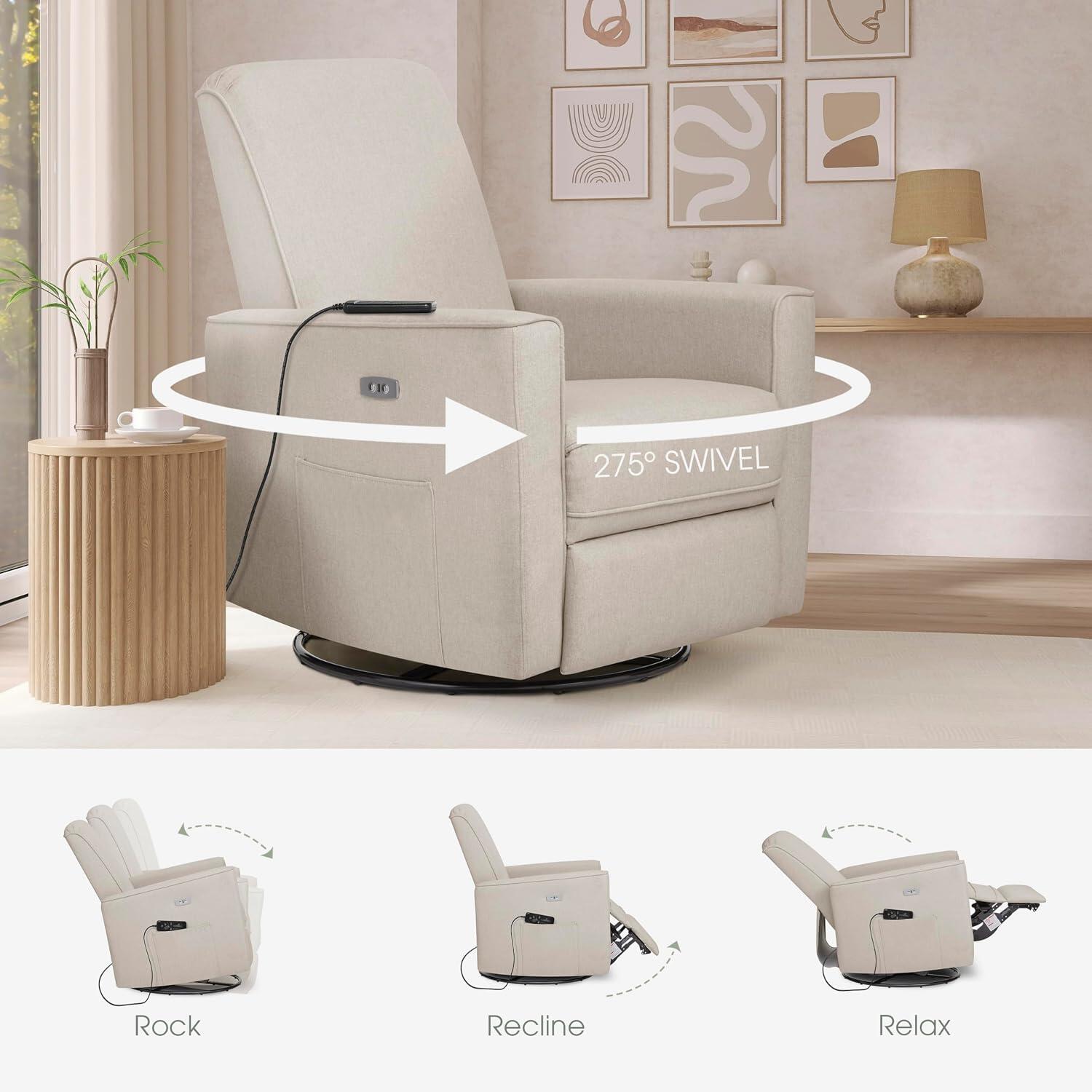 Evolur Harlow Power Glider Recliner, Light Sand, large