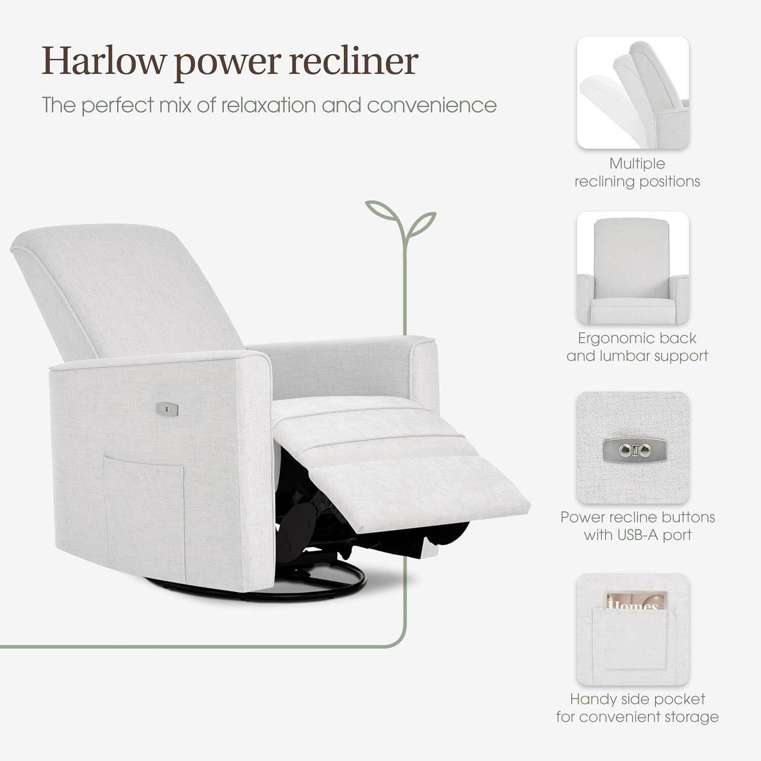Evolur Harlow Power Swivel Glider Recliner, Fog Gray, large