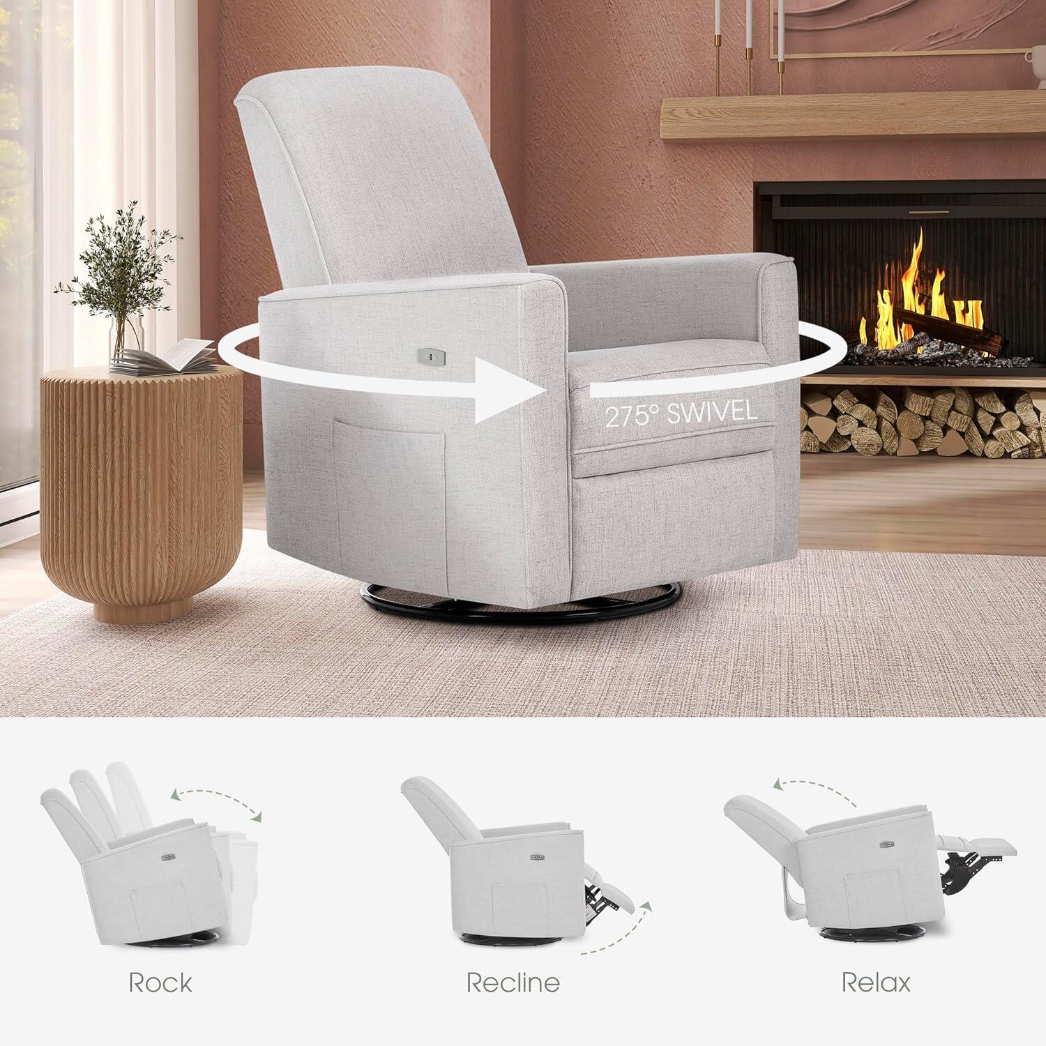 Evolur Harlow Power Swivel Glider Recliner, Fog Gray, large