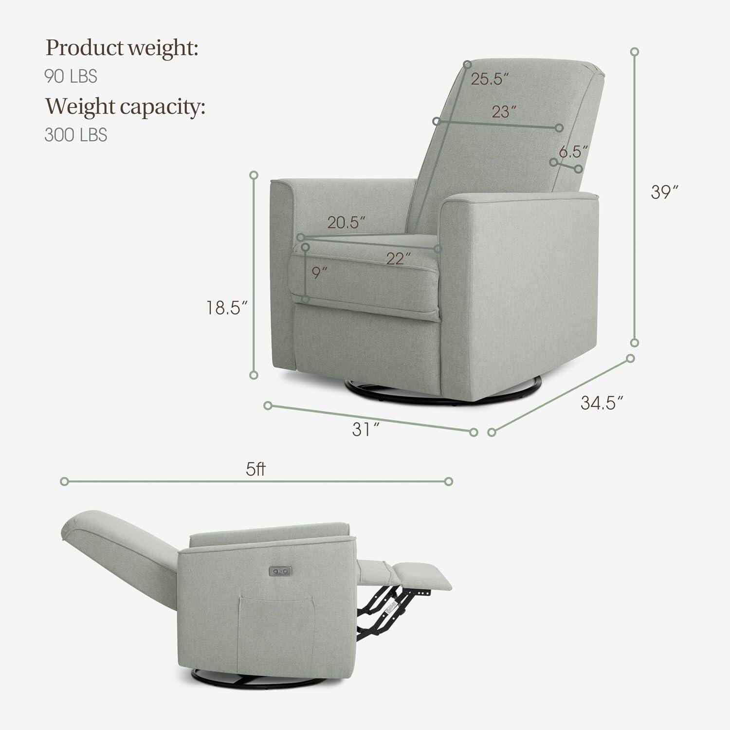 Evolur Harlow Power Swivel Glider Recliner, Luxe Gray, large