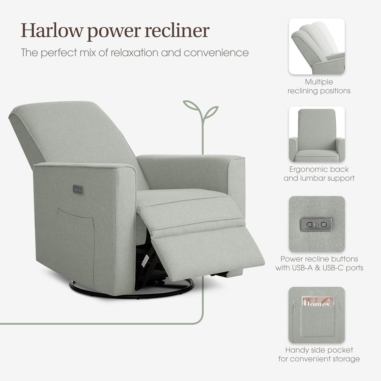 Evolur Harlow Power Swivel Glider Recliner, Luxe Gray, large