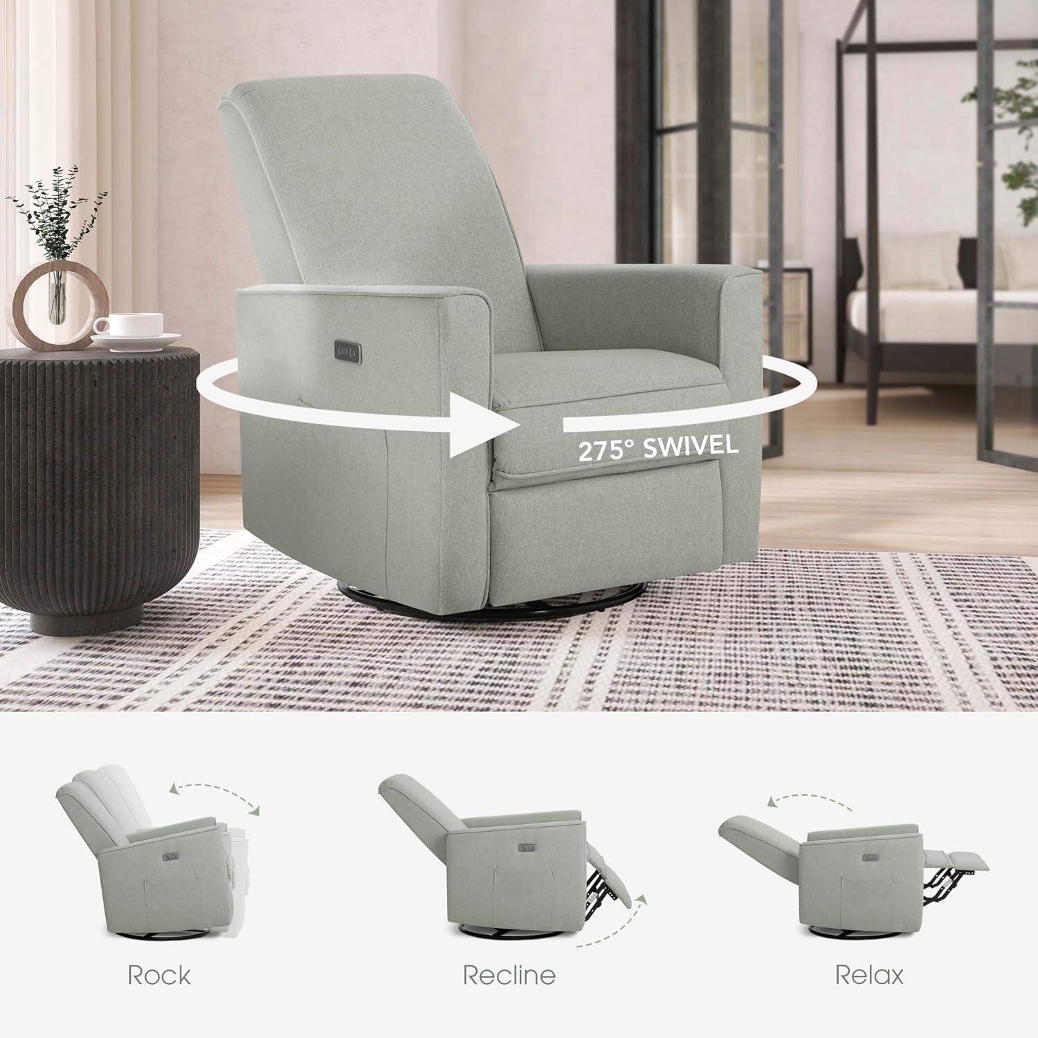 Evolur Harlow Power Swivel Glider Recliner, Luxe Gray, large