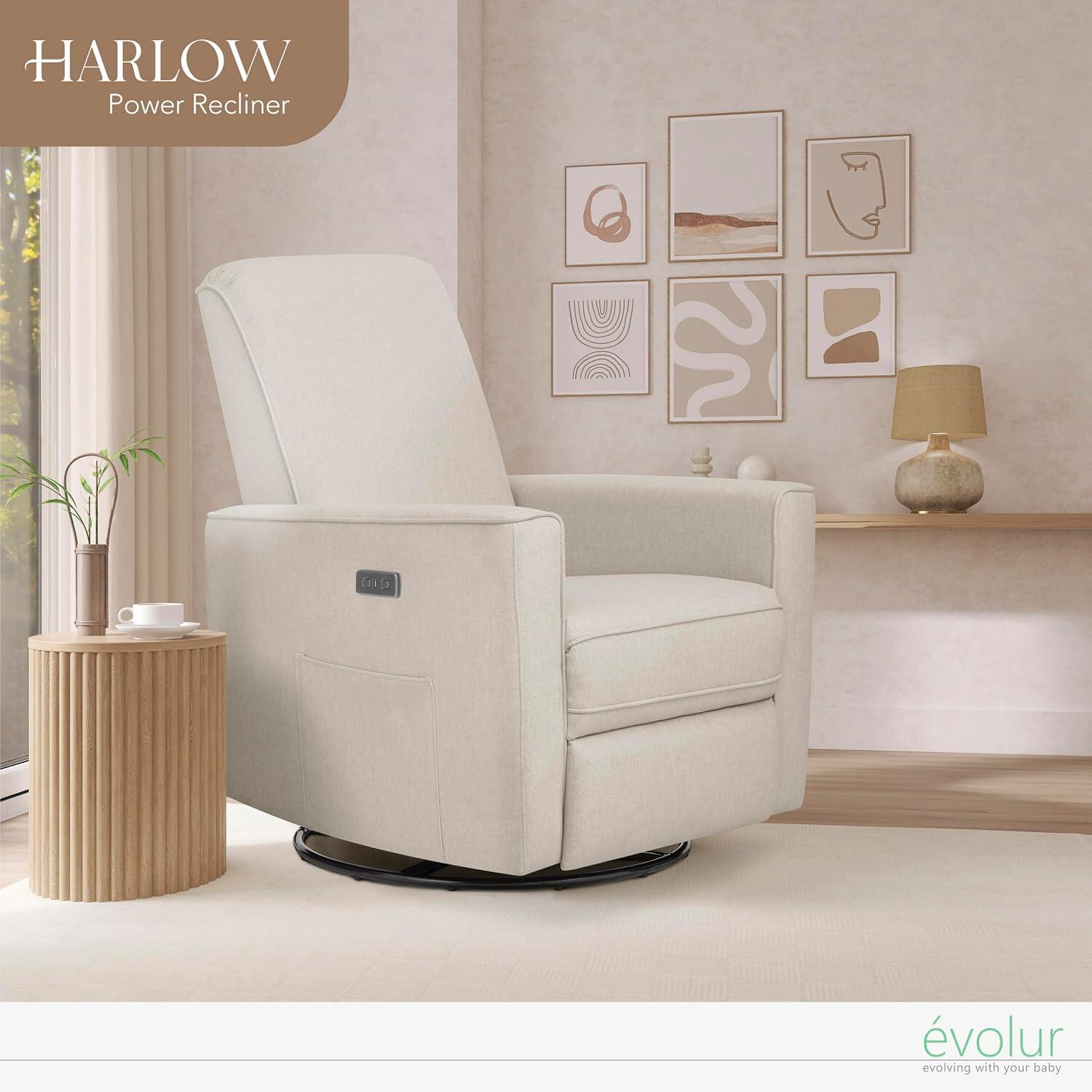 Evolur Harlow Power Swivel Glider Recliner, Light Sand, large