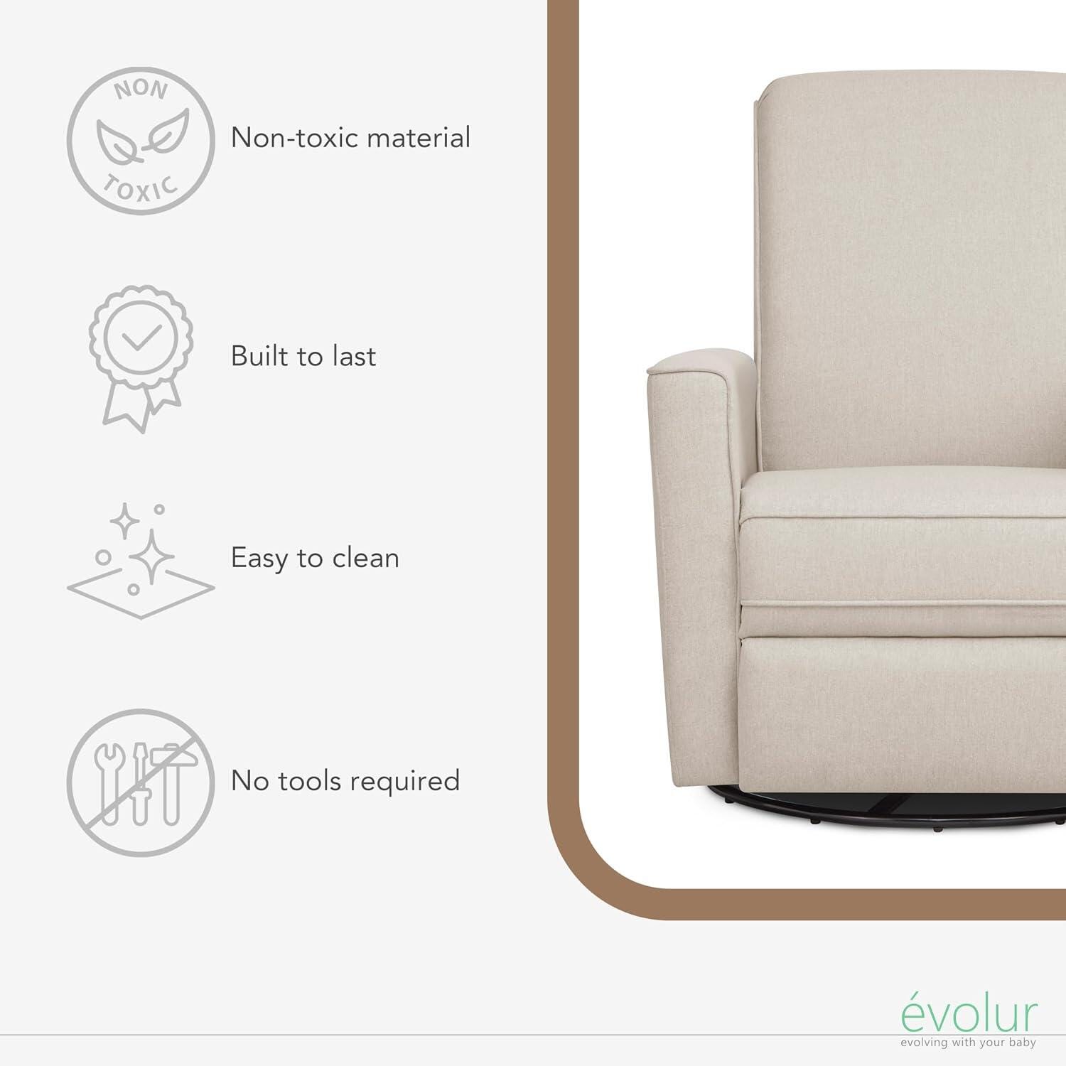 Evolur Harlow Power Swivel Glider Recliner, Light Sand, large