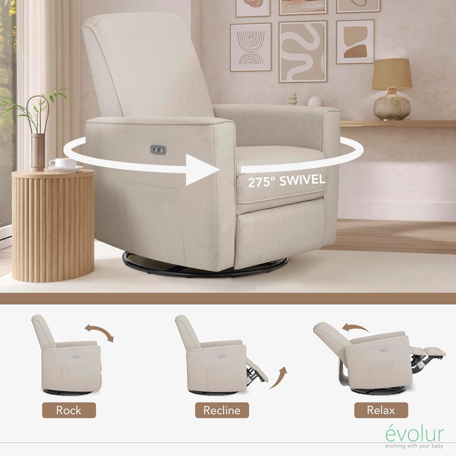 Evolur Harlow Power Swivel Glider Recliner, Light Sand, large