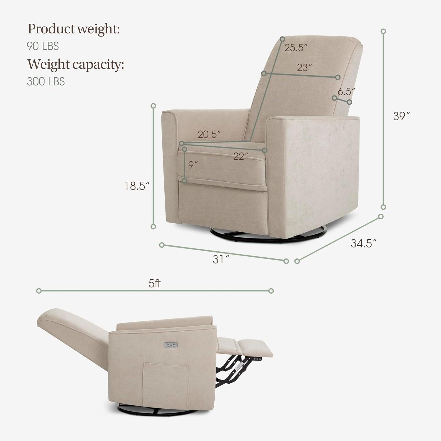 Evolur Harlow Power Swivel Glider Recliner, Beige, large