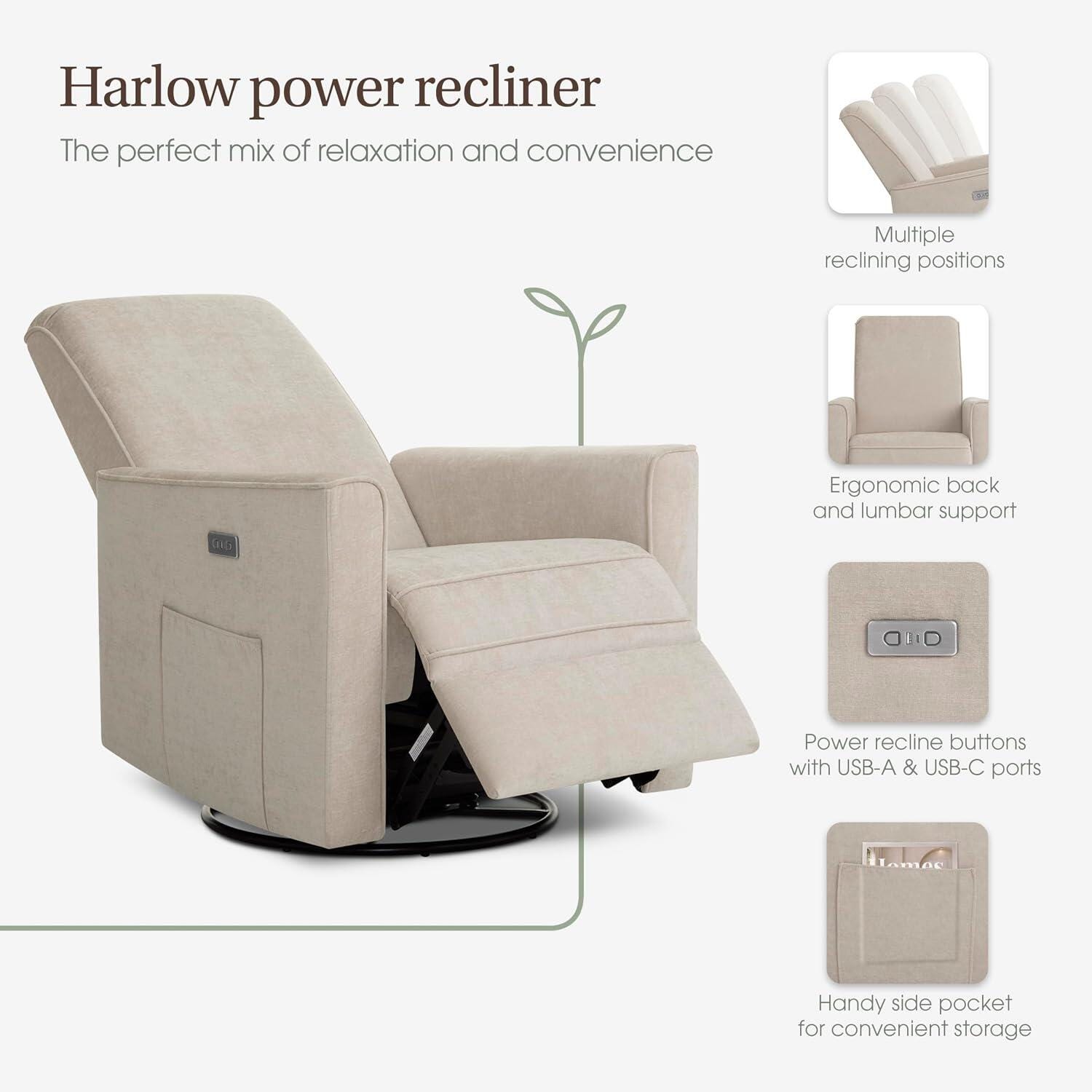Evolur Harlow Power Swivel Glider Recliner, Beige, large
