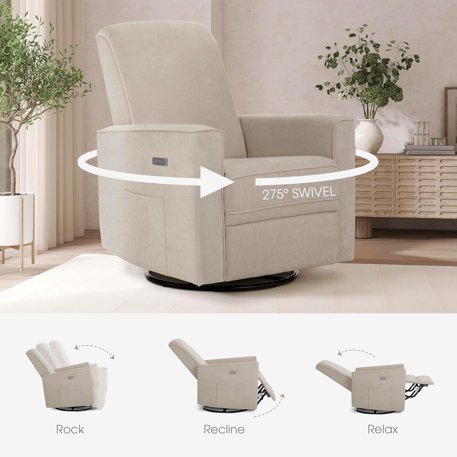 Evolur Harlow Power Swivel Glider Recliner, Beige, large