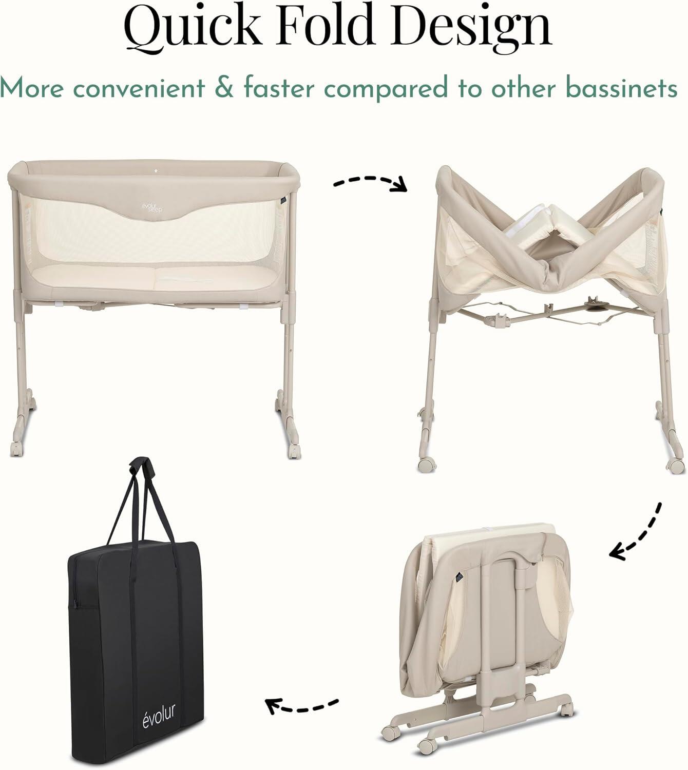 Evolur Kinsley Portable Bassinet, Beige, large