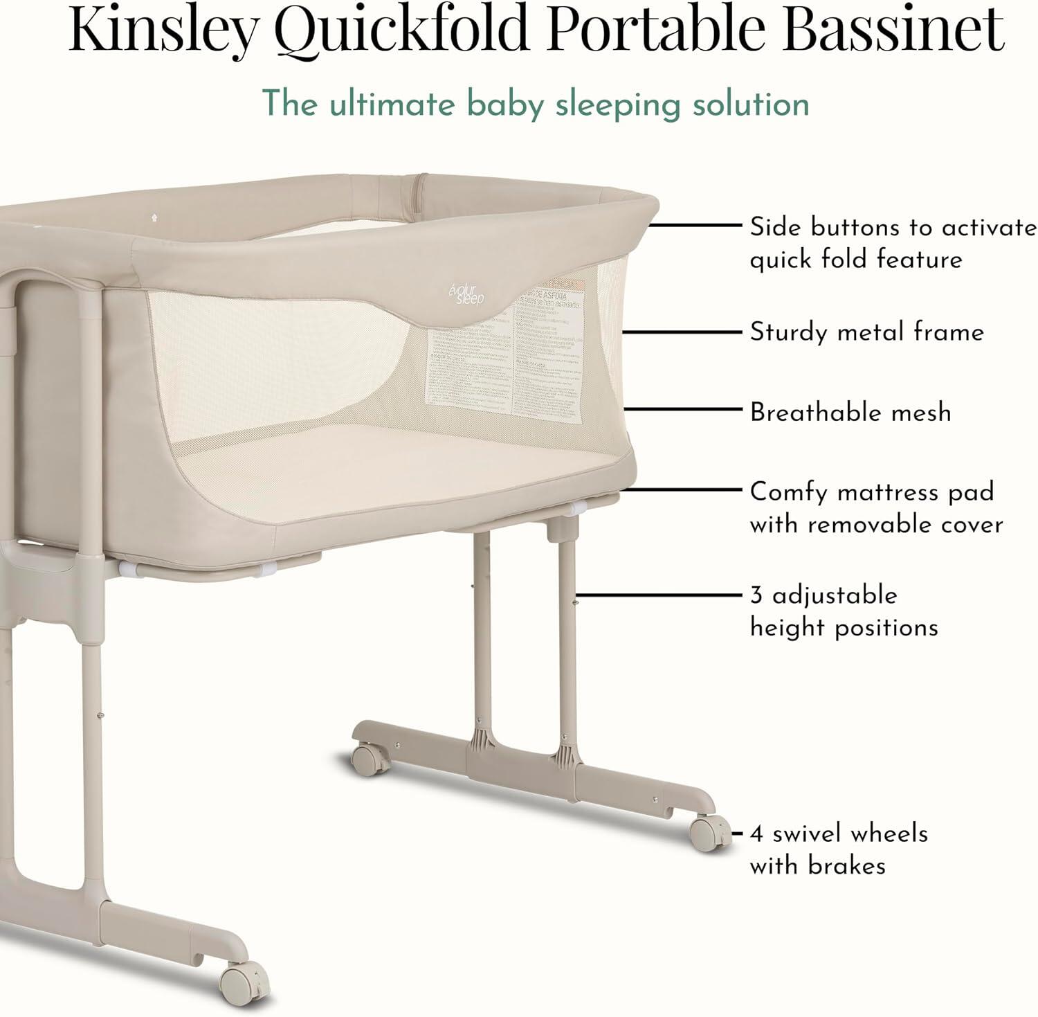 Evolur Kinsley Portable Bassinet, Beige, large