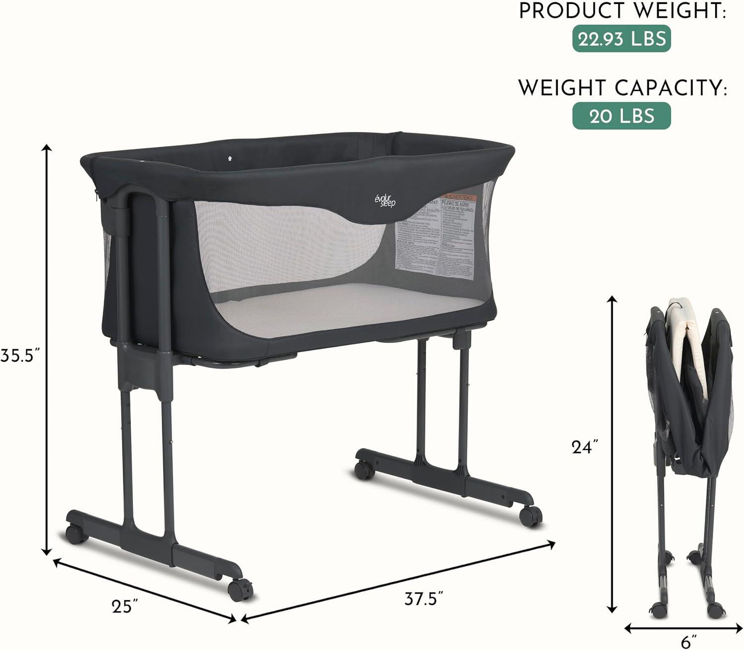 Evolur Kinsley Portable Bassinet, Dark Gray, large