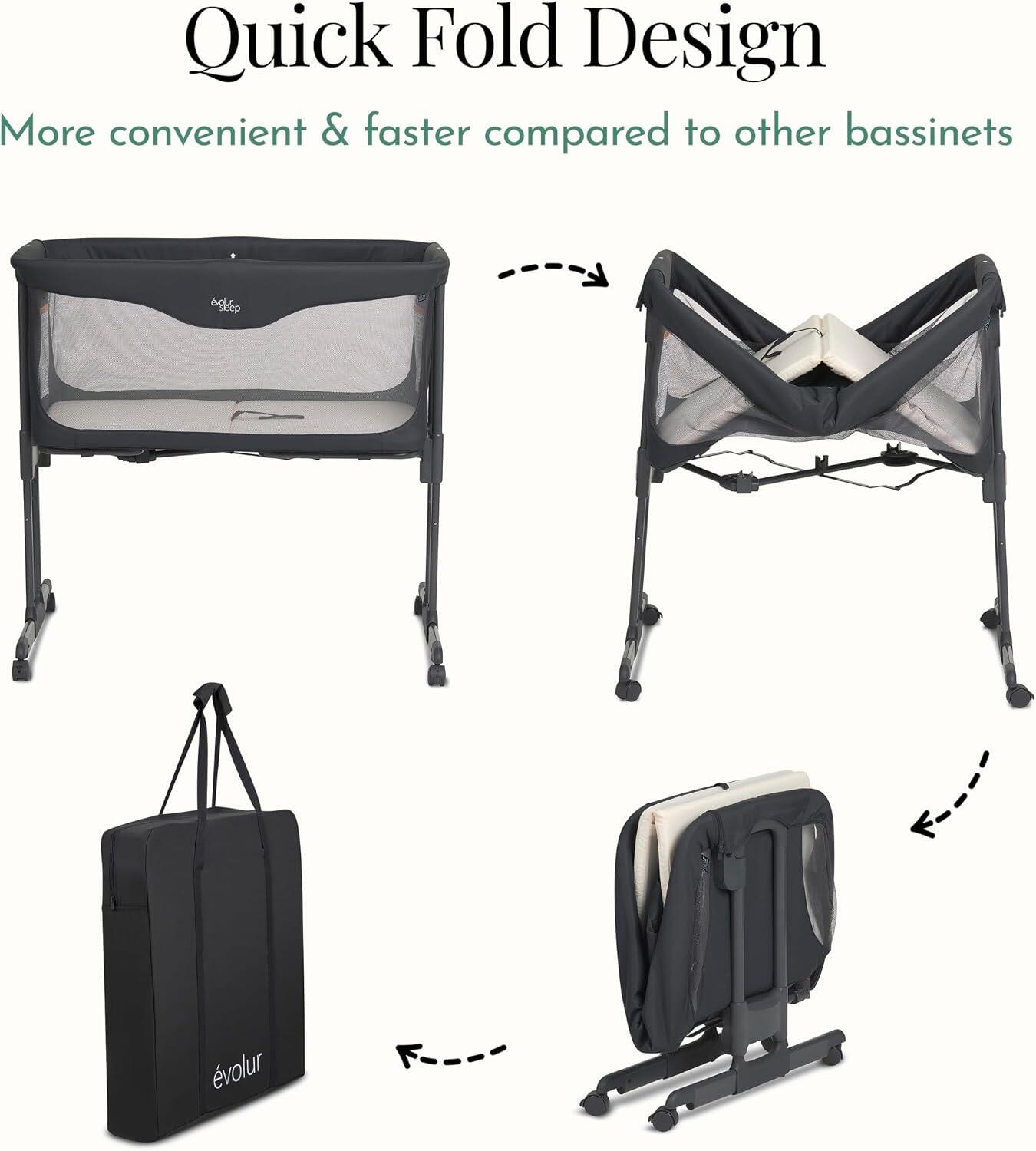 Evolur Kinsley Portable Bassinet, Dark Gray, large