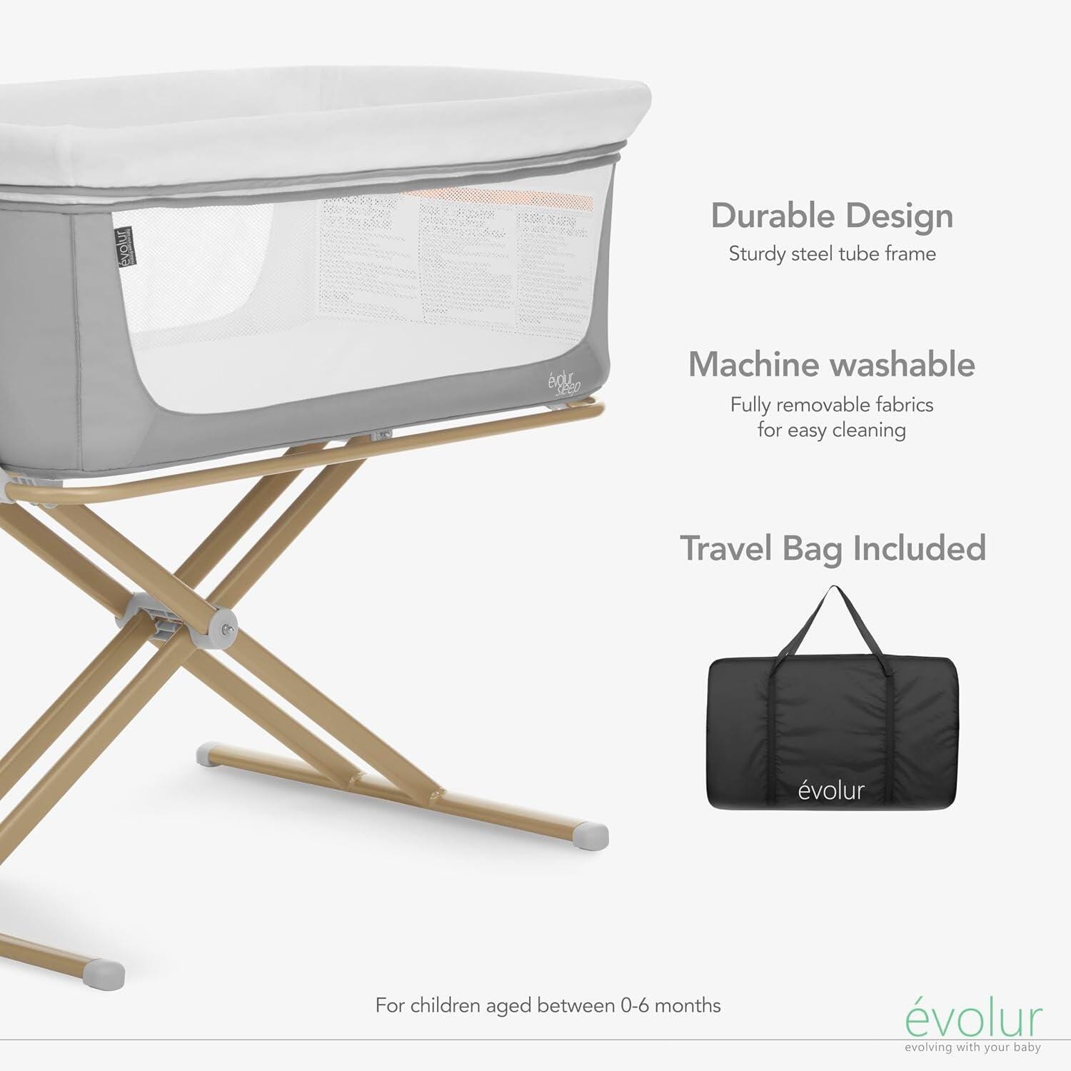 Evolur Orabelle Bassinet, Gray/Beige, large