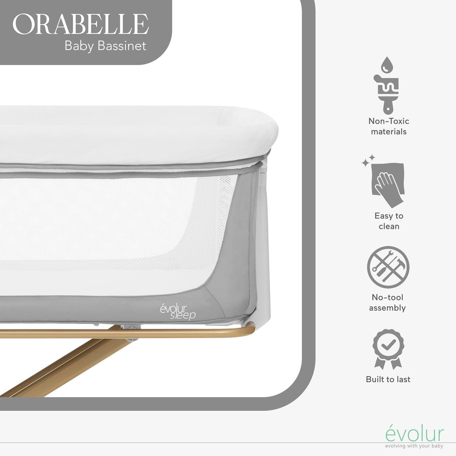 Evolur Orabelle Bassinet, Gray/Beige, large
