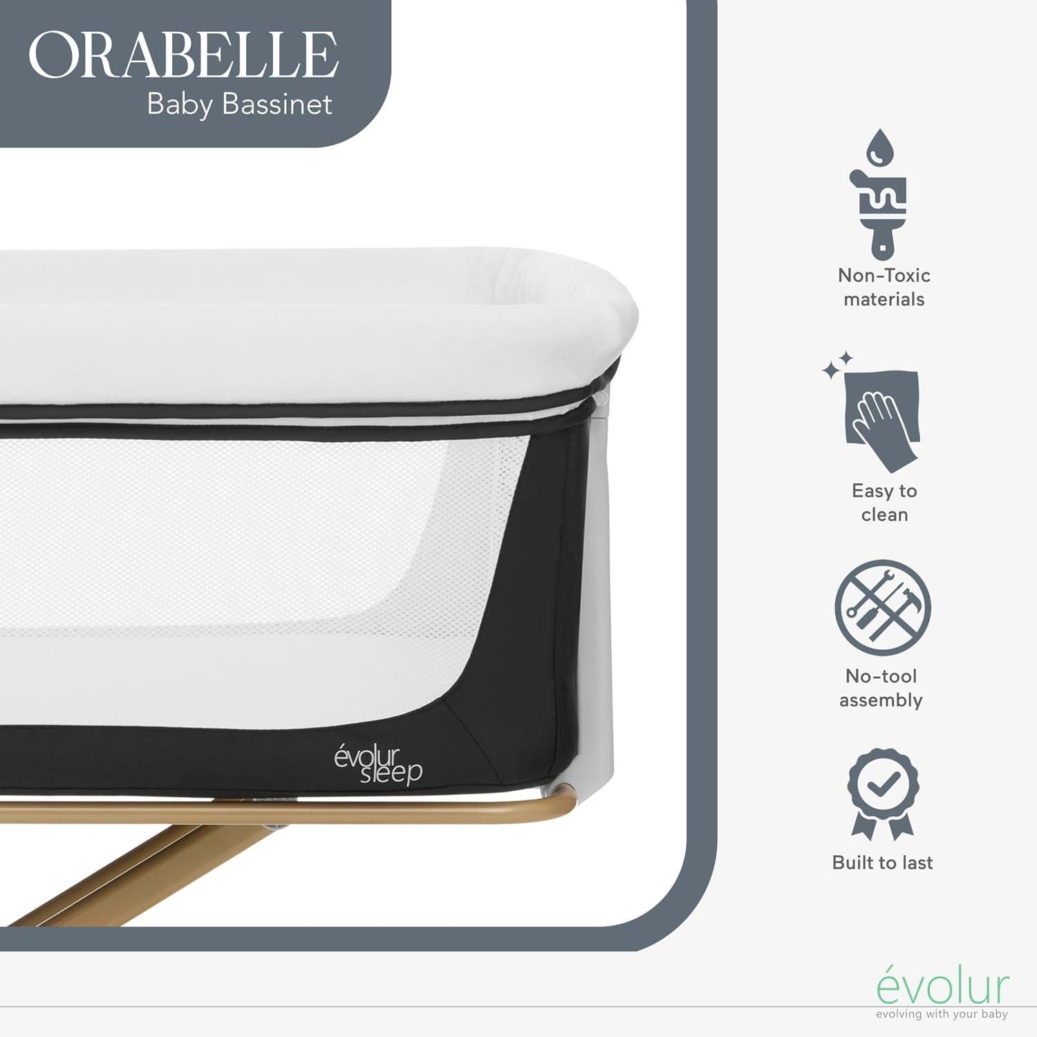 Evolur Orabelle Bassinet, Black/Beige, large