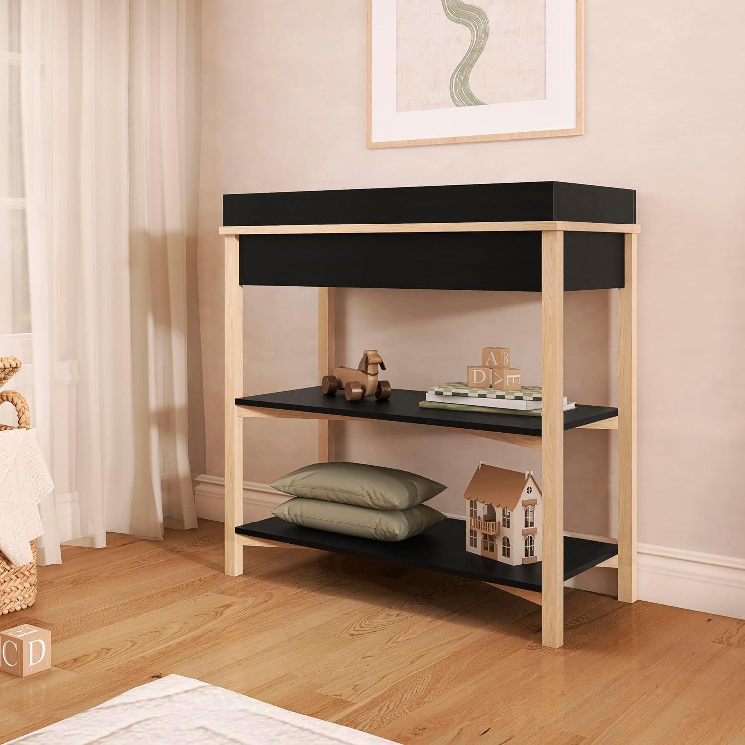 Evolur Owen Changing Table, Matte Black/Beige, rollover