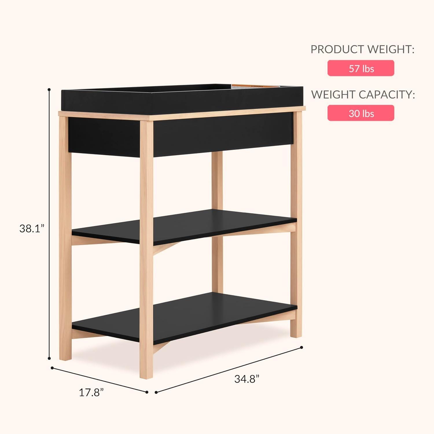 Evolur Owen Changing Table, Matte Black/Beige, large