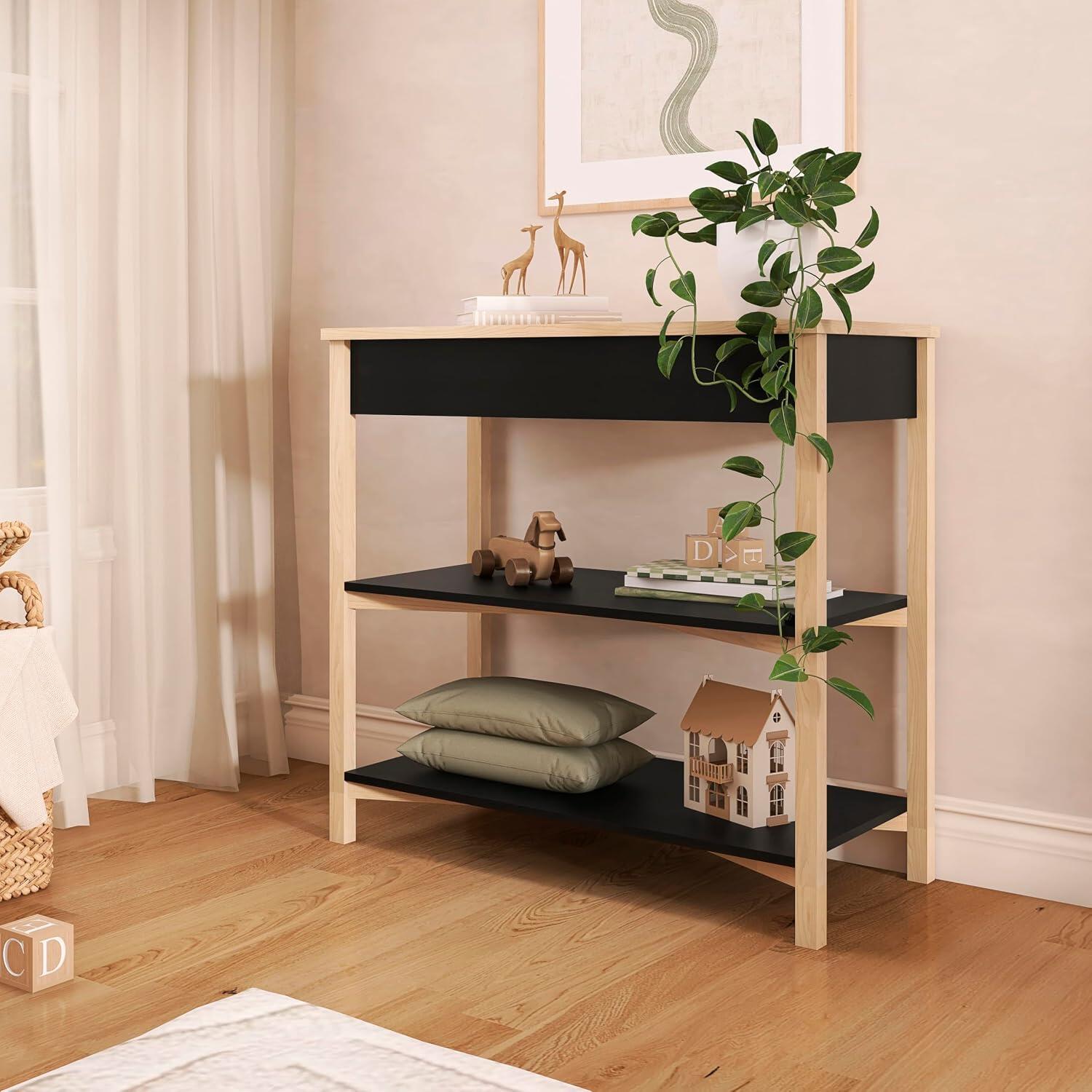 Evolur Owen Changing Table, Matte Black/Beige, large