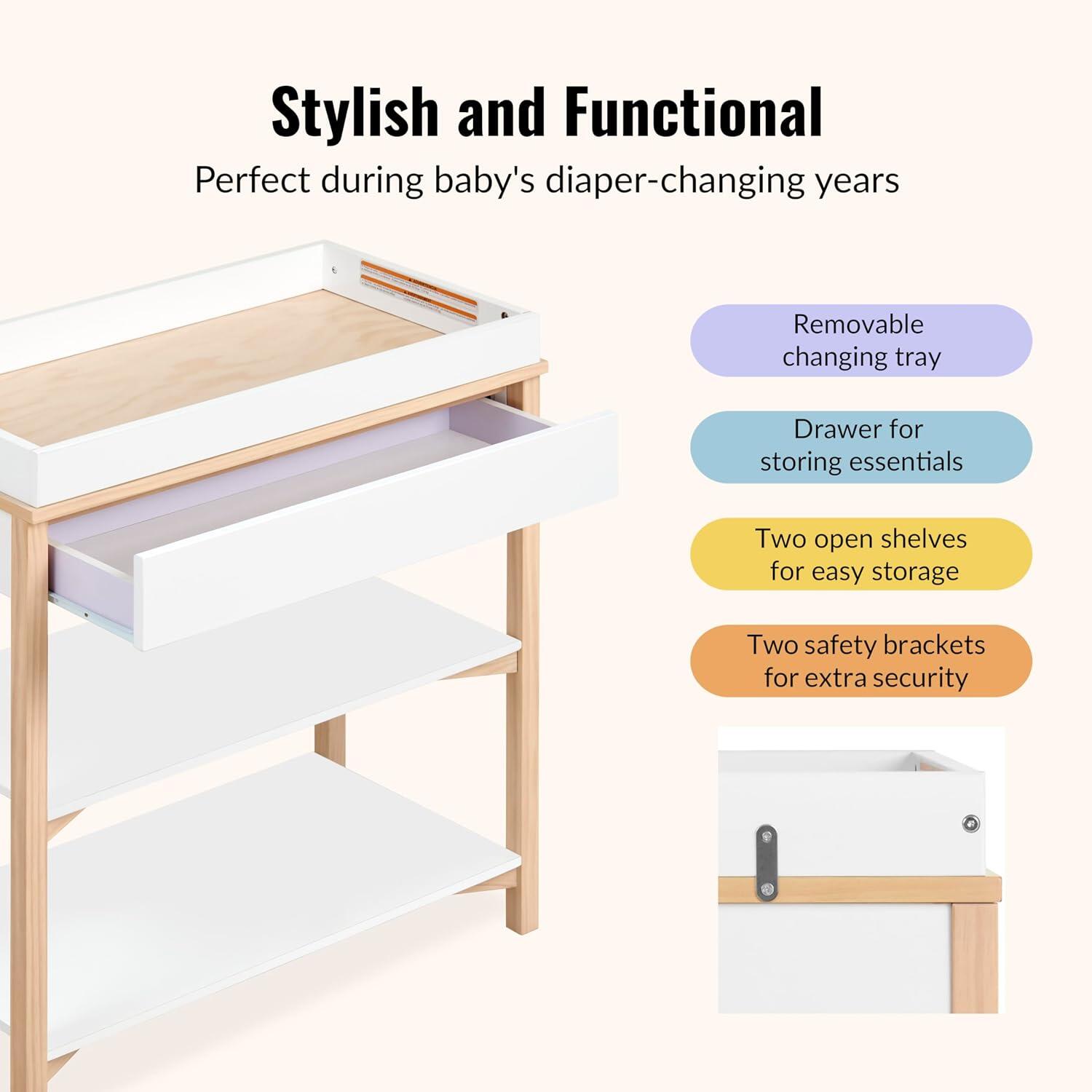 Evolur Owen Changing Table, White/Beige, large