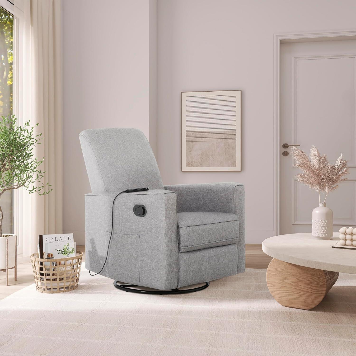 Evolur Raleigh Power Swivel Glider Recliner, Luxe Gray, large