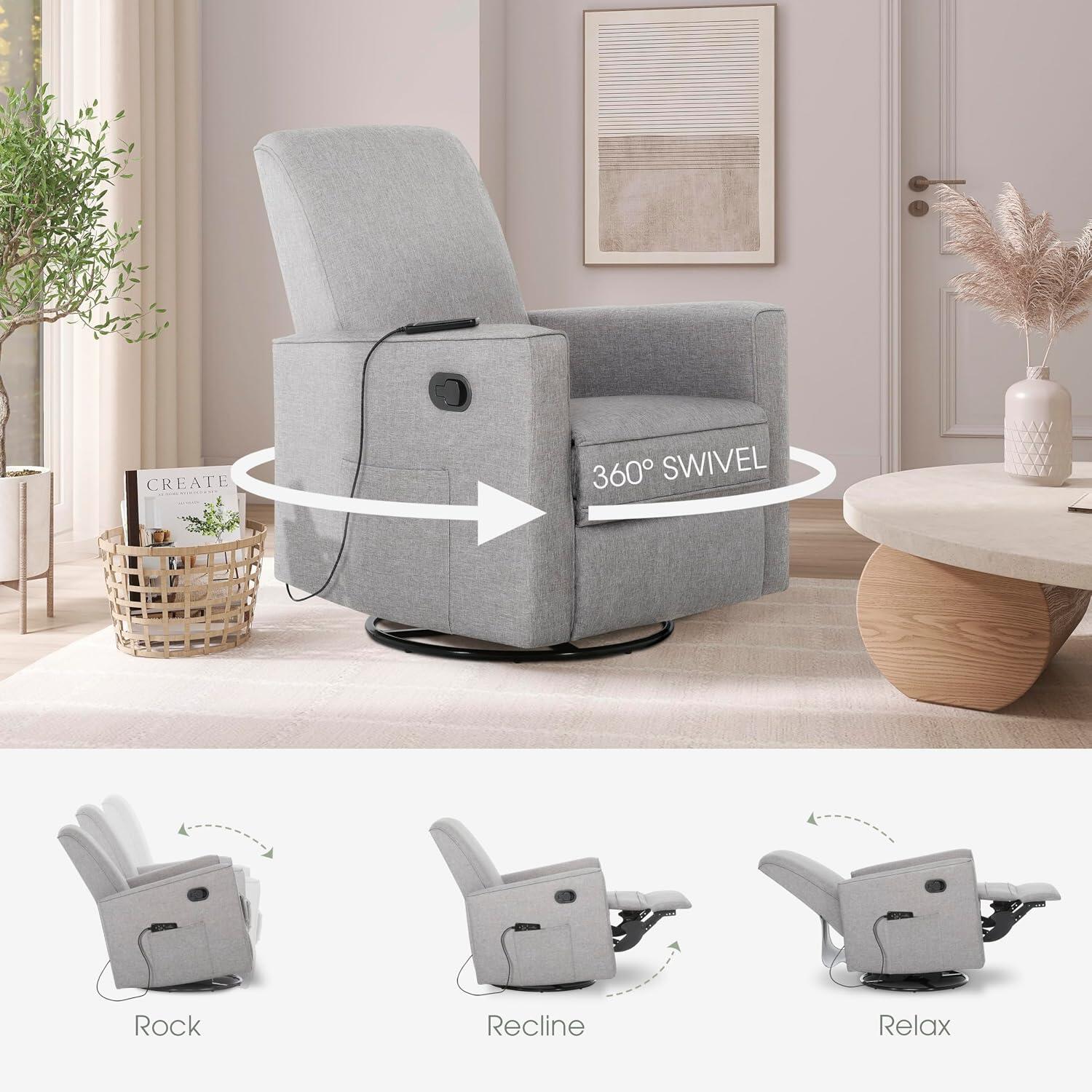 Evolur Raleigh Power Swivel Glider Recliner, Luxe Gray, large