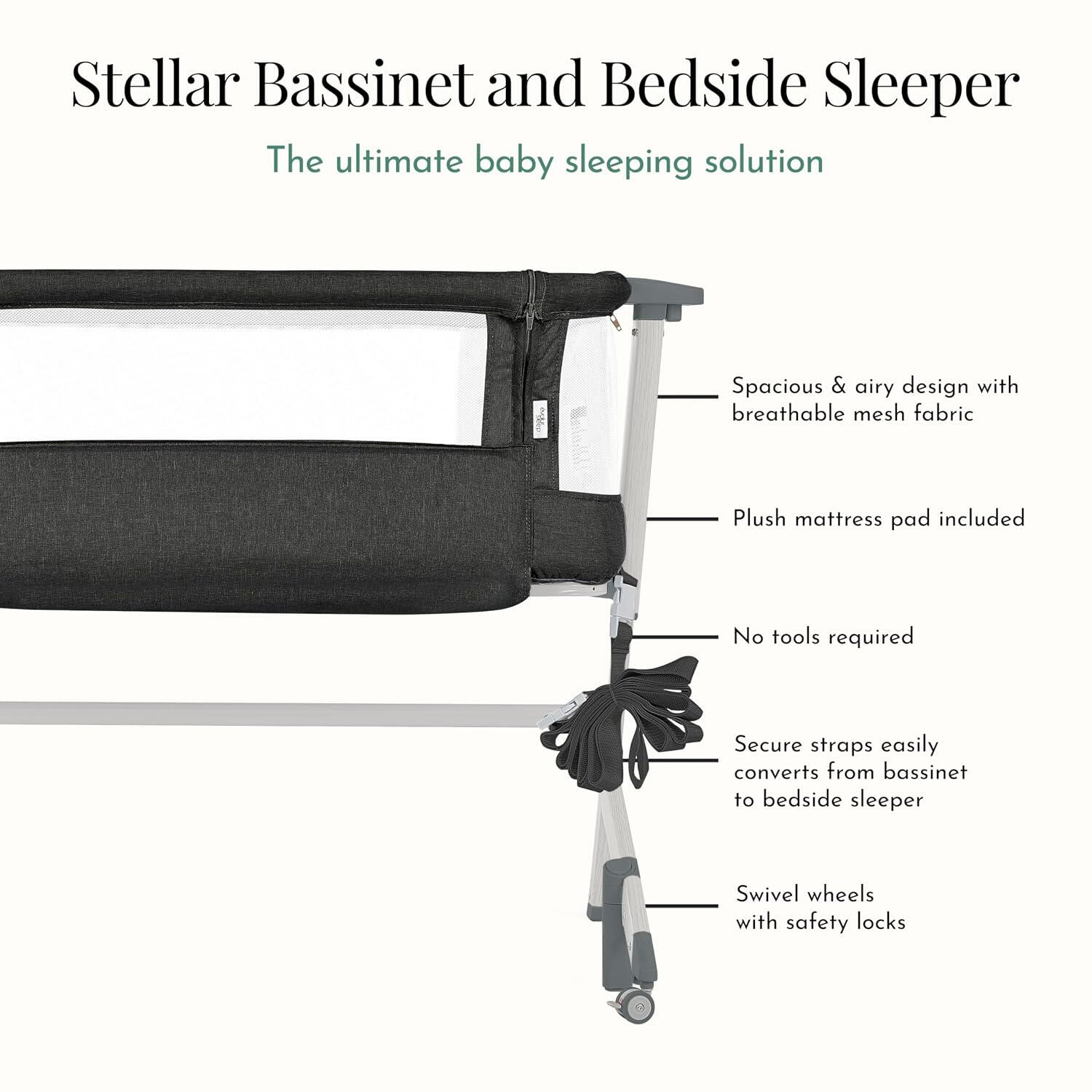 Evolur Stellar Bassinet, Black, large