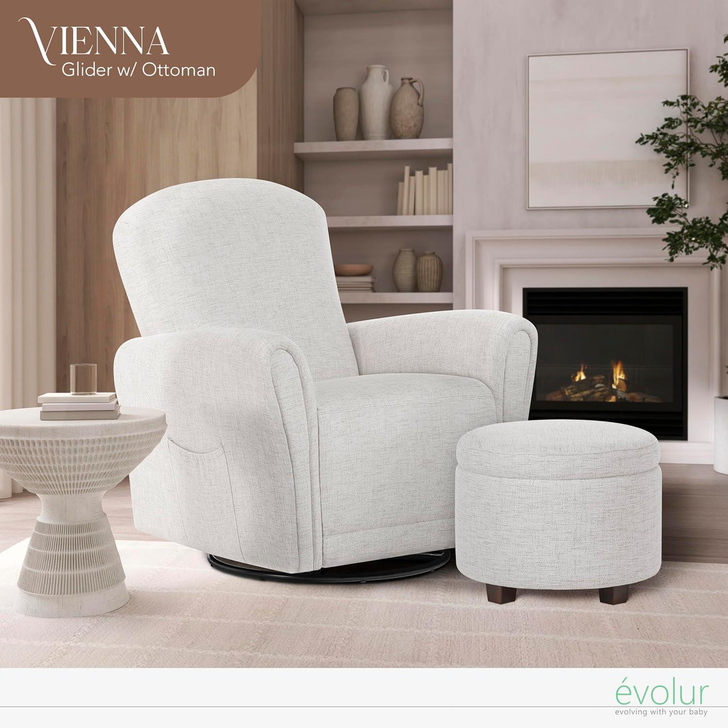 Evolur Vienna Solid Swivel Glider Recliner with Ottoman, , rollover