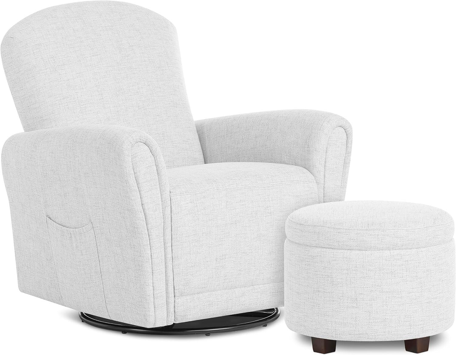 Evolur Vienna Solid Swivel Glider Recliner with Ottoman, Gray