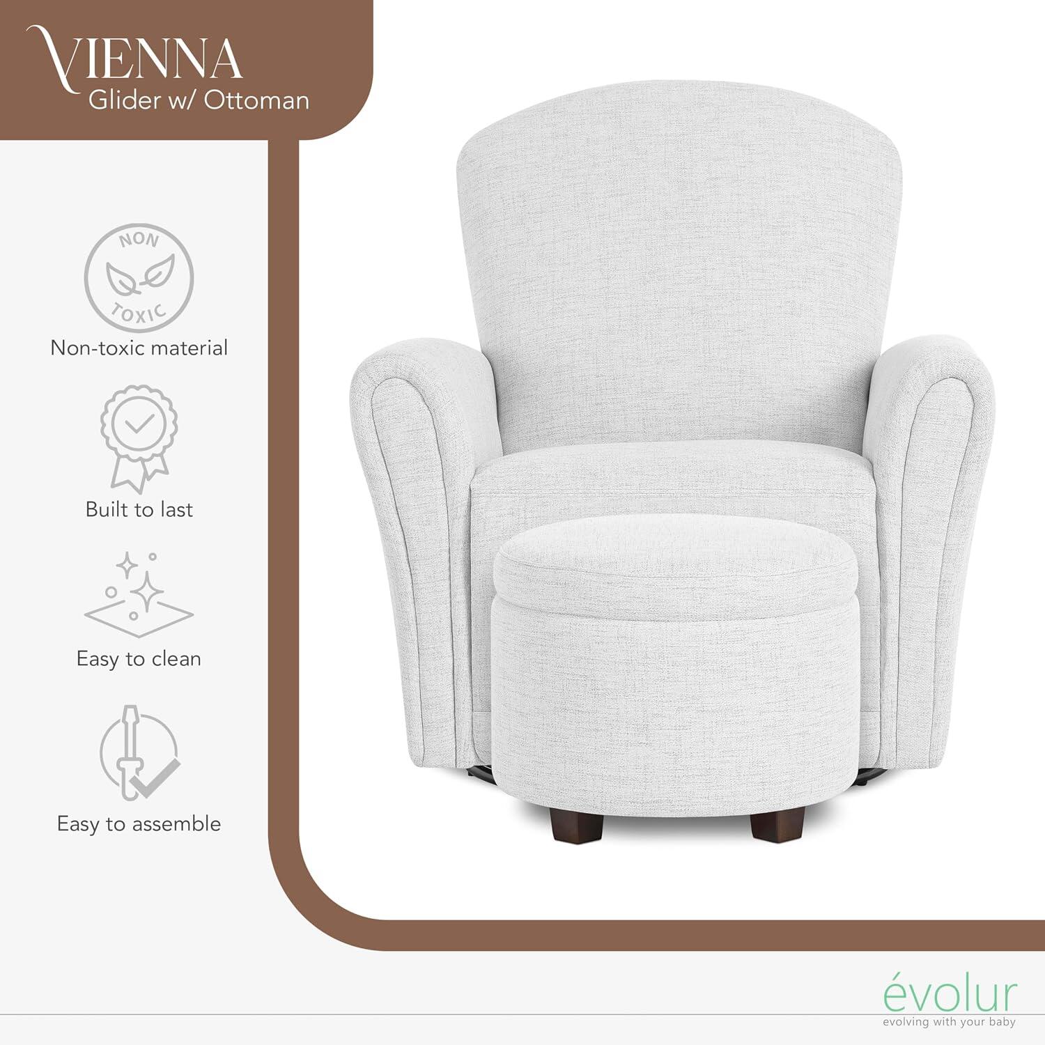 Evolur Vienna Solid Swivel Glider Recliner with Ottoman, , large