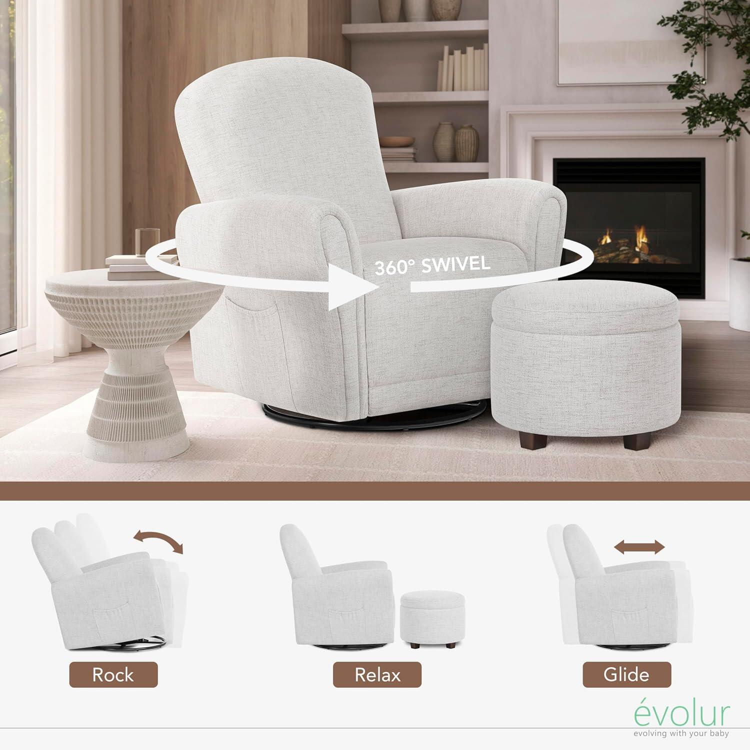 Evolur Vienna Solid Swivel Glider Recliner with Ottoman, , large
