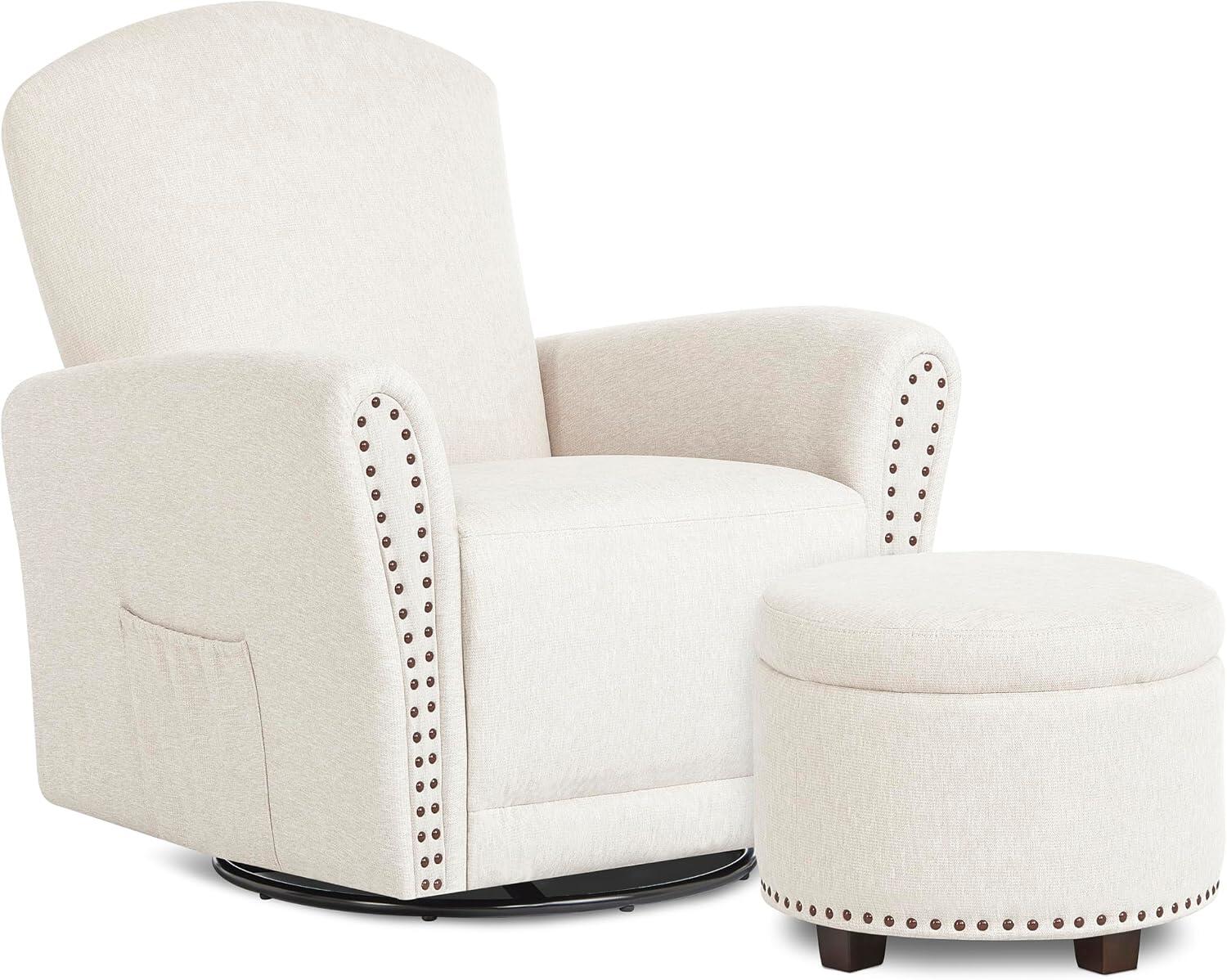 Evolur Vienna Swivel Glider Recliner with Ottoman, Sweet Beige, large