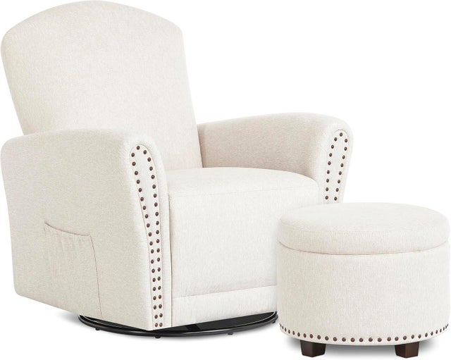 Evolur Vienna Swivel Glider Recliner with Ottoman, Sweet Beige