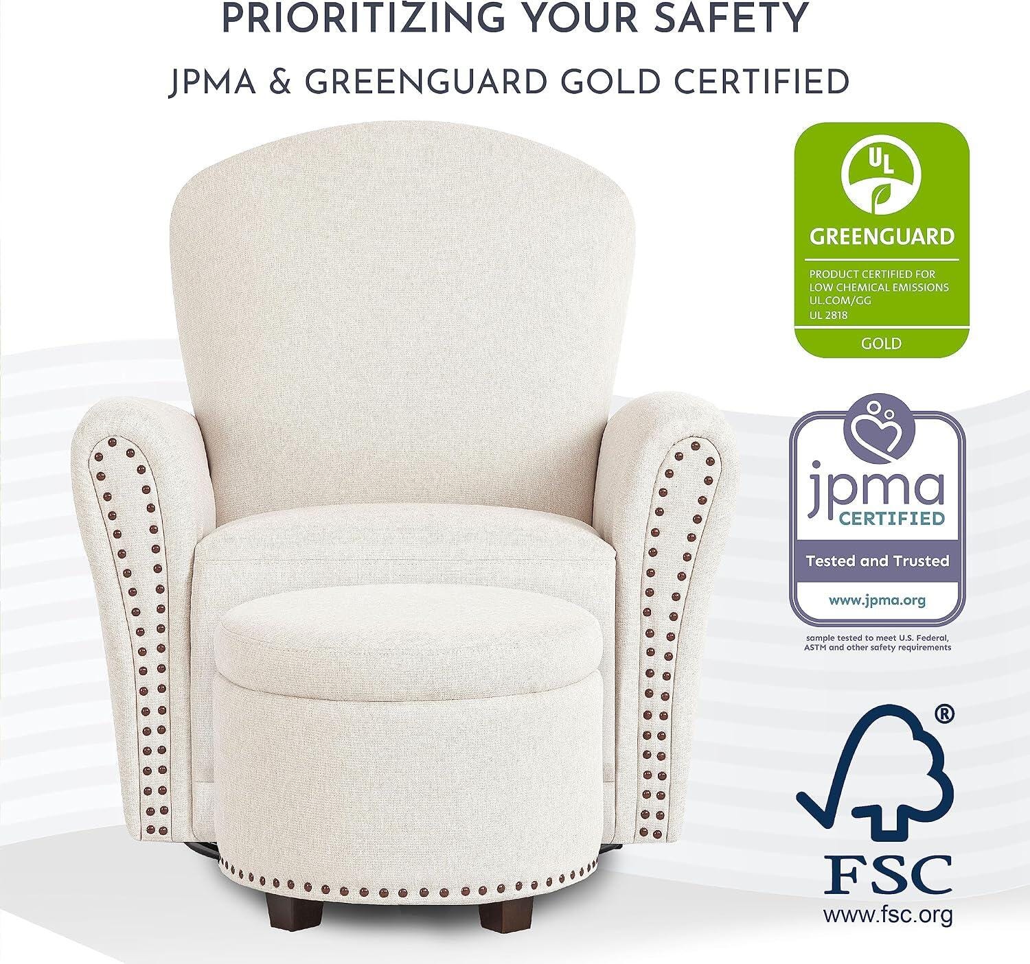 Evolur Vienna Swivel Glider Recliner with Ottoman, Sweet Beige, large