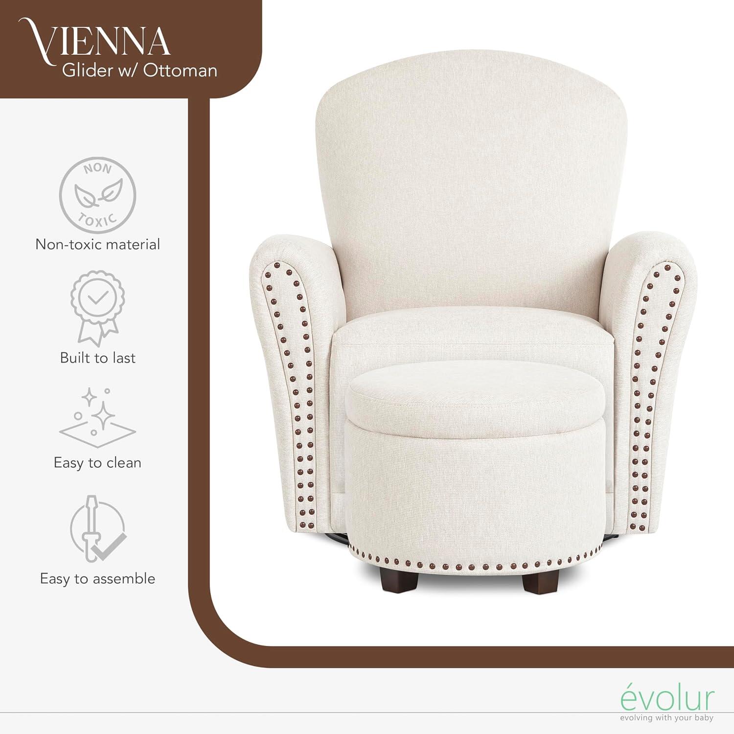 Evolur Vienna Swivel Glider Recliner with Ottoman, Sweet Beige, large