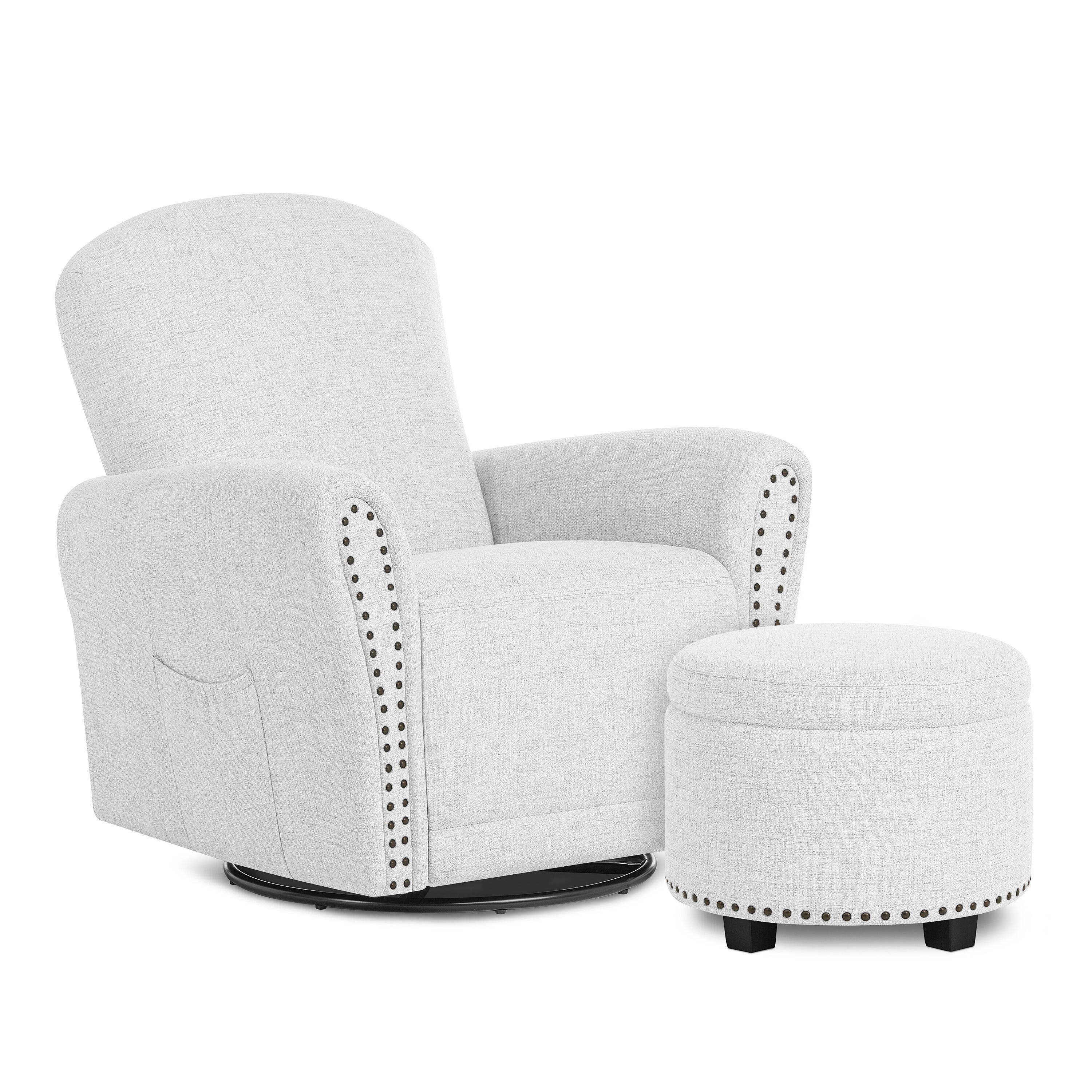 Evolur Vienna Swivel Glider Recliner with Ottoman, Fog Gray