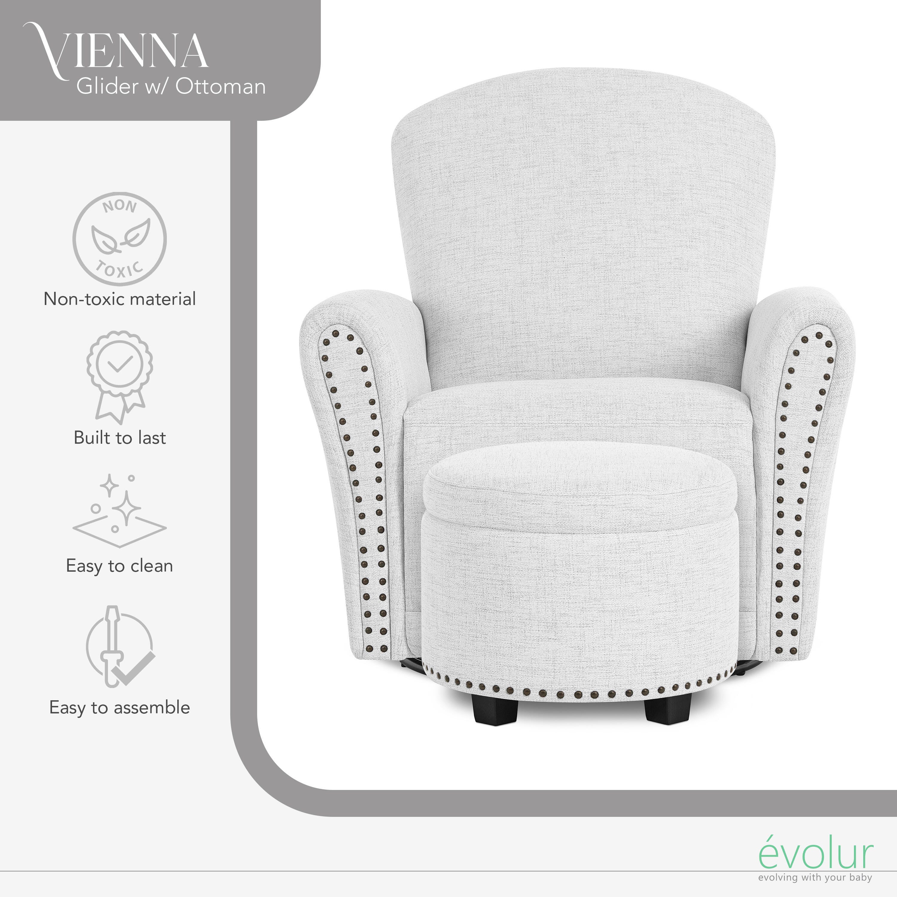 Evolur Vienna Swivel Glider Recliner with Ottoman, Fog Gray, large