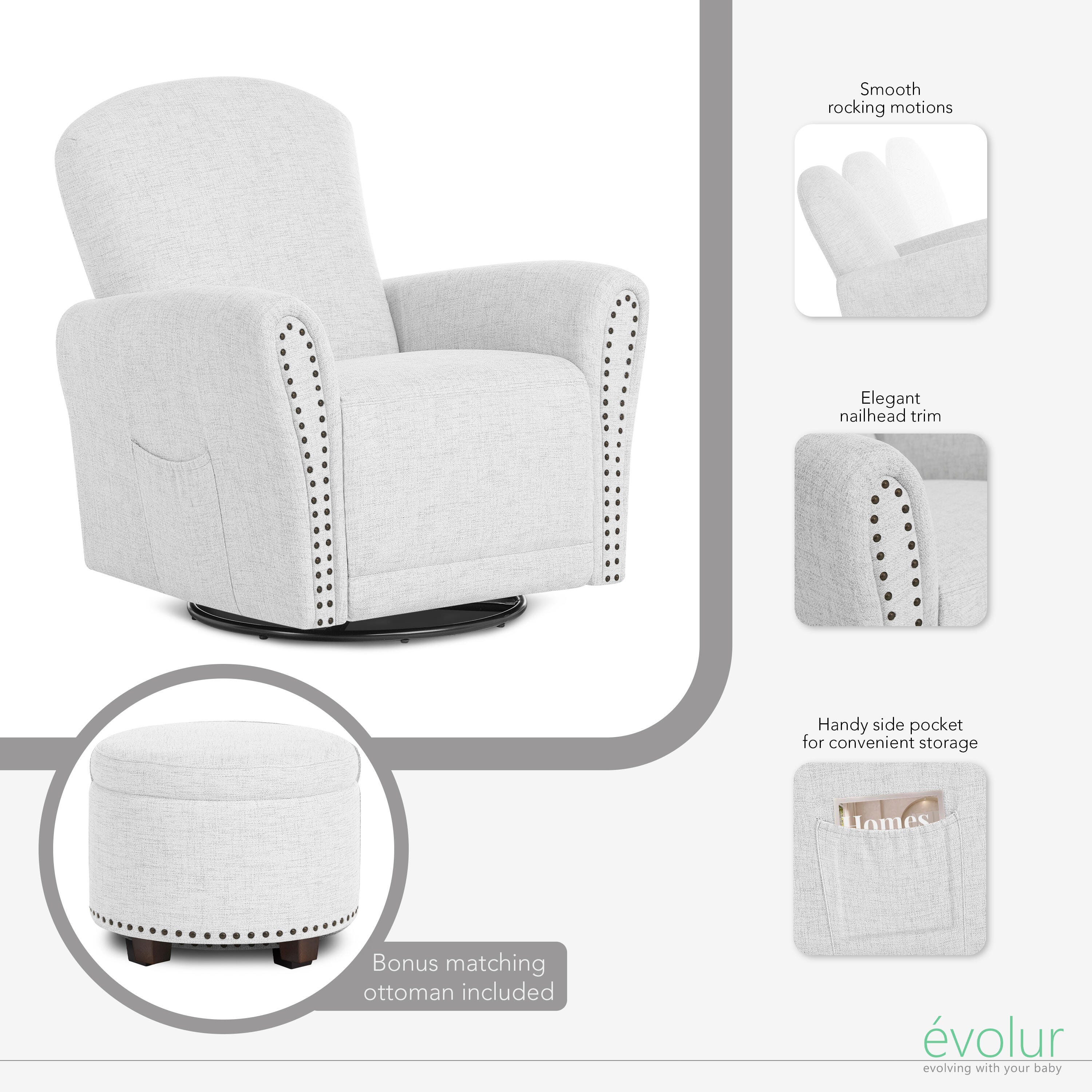 Evolur Vienna Swivel Glider Recliner with Ottoman, Fog Gray, large